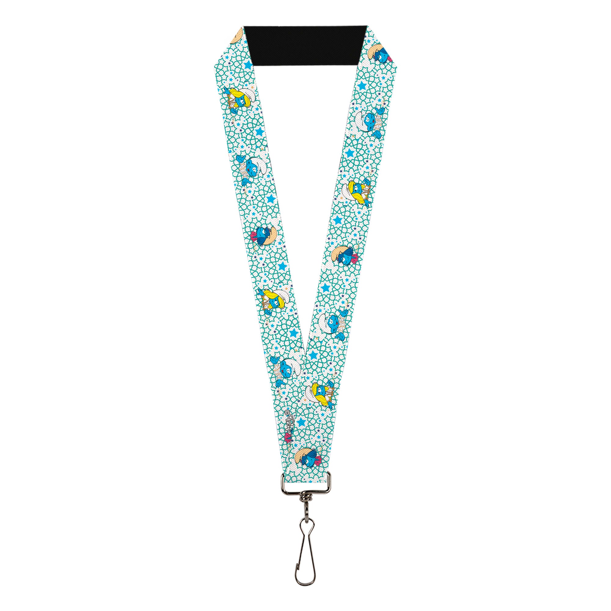 Lanyard - 1.0" - The Smurfs Three Character Pose and Stars White/Blues Lanyards The Smurfs