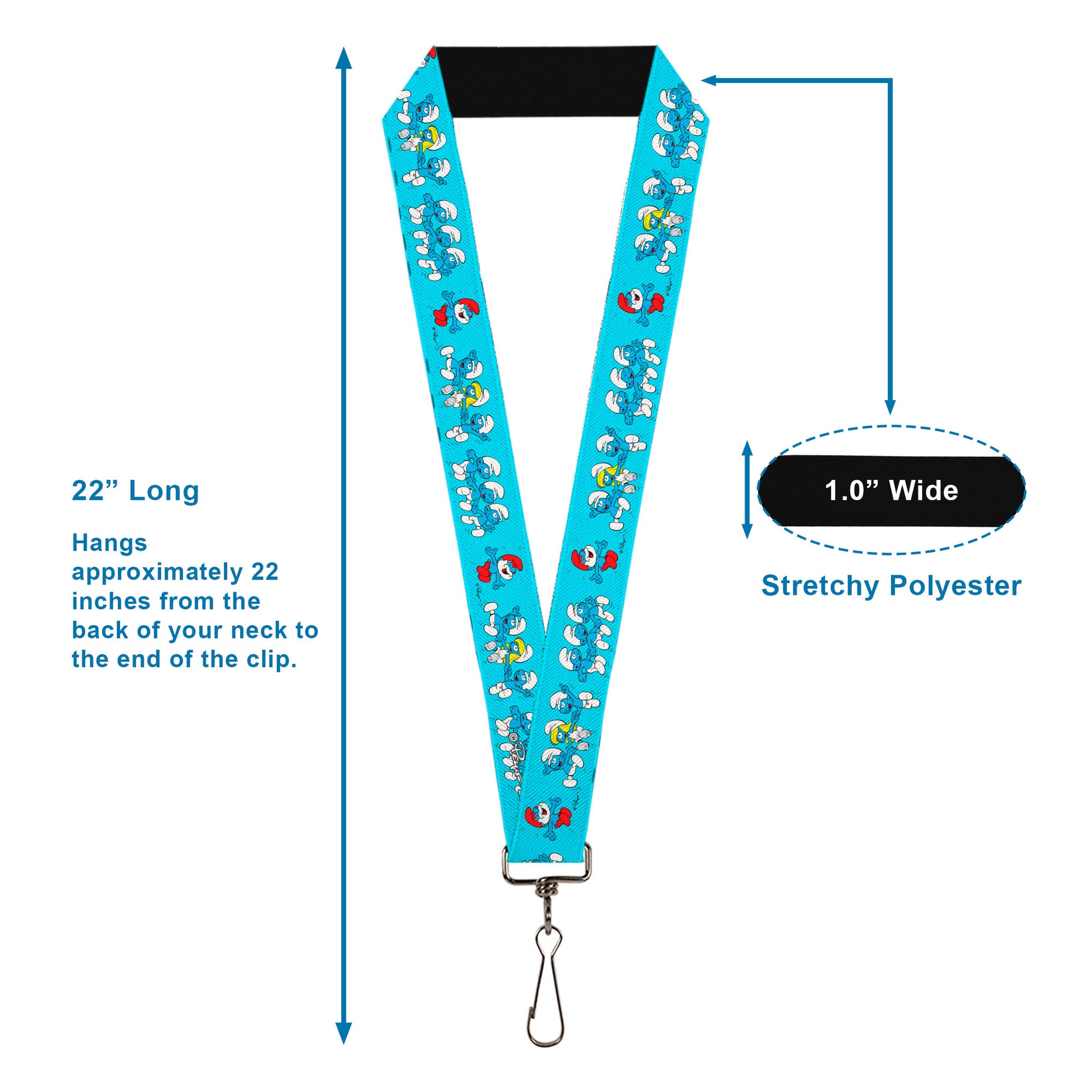 Lanyard - 1.0" - The Smurfs Seven Character Group Holding Hands Jumping Blue Lanyards The Smurfs