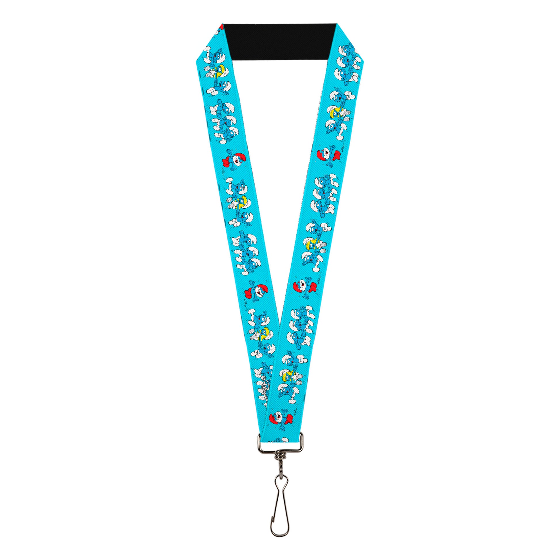 Lanyard - 1.0" - The Smurfs Seven Character Group Holding Hands Jumping Blue Lanyards The Smurfs