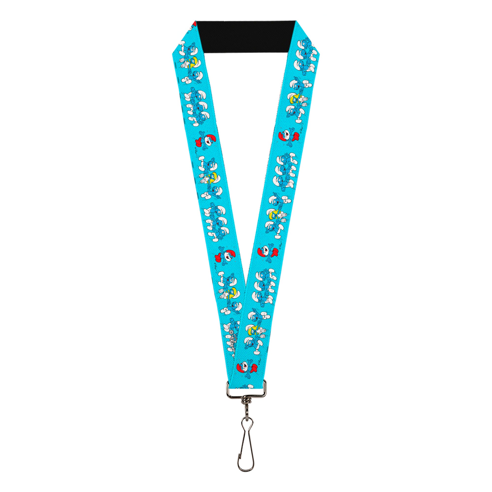 Lanyard - 1.0" - The Smurfs Seven Character Group Holding Hands Jumping Blue Lanyards The Smurfs