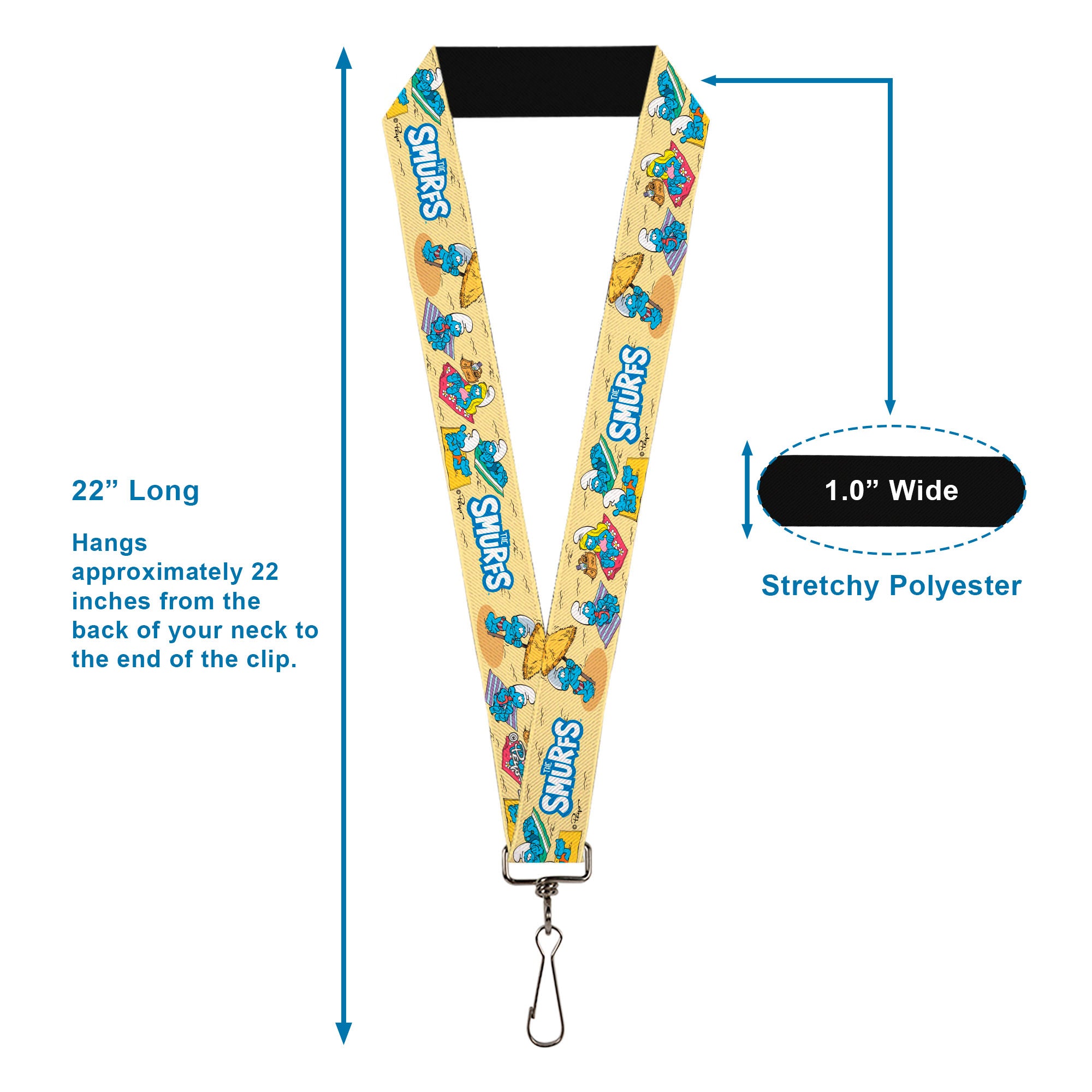 Lanyard - 1.0" - THE SMURFS Beach Day Fun Scene and Title Logo Lanyards The Smurfs