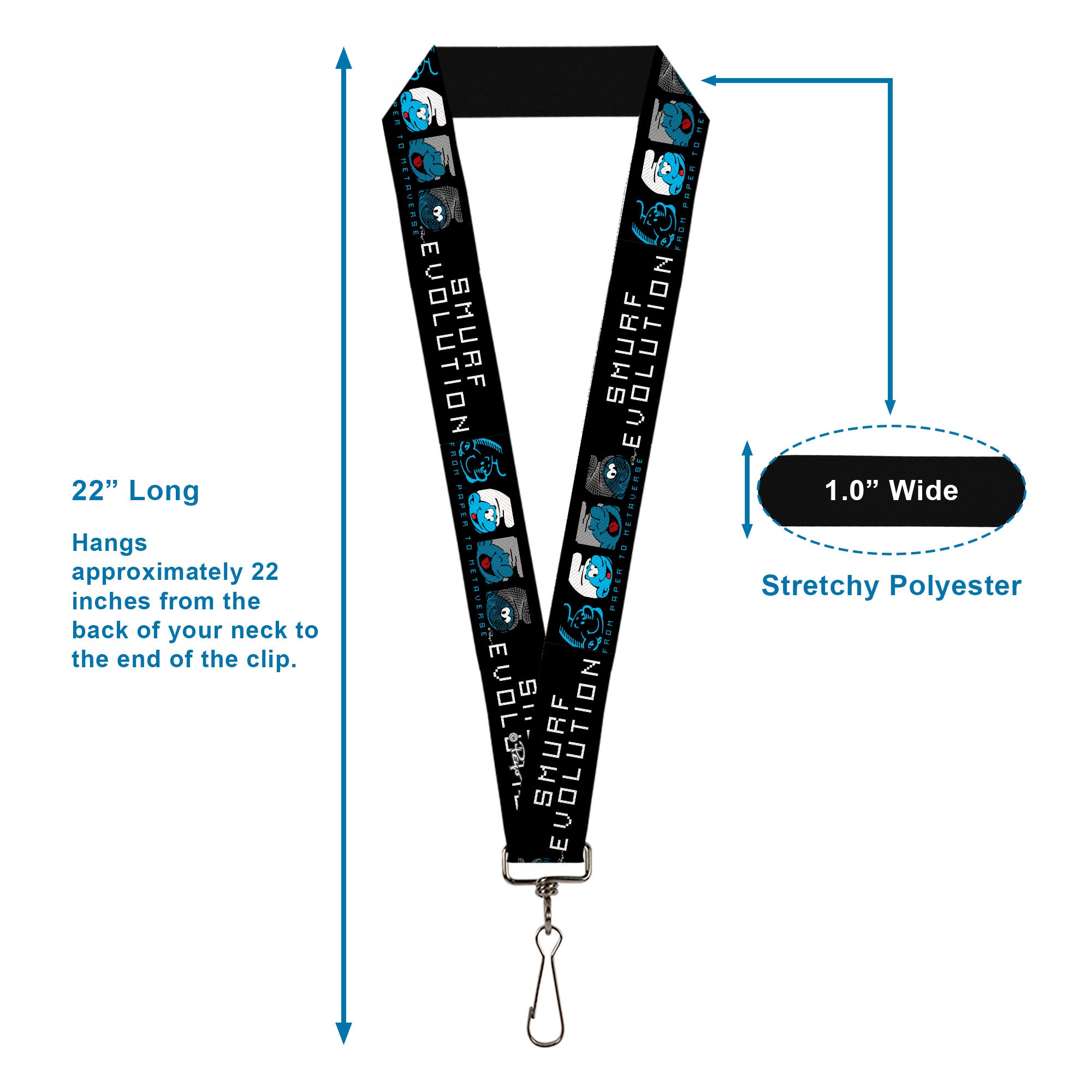 Lanyard - 1.0" - SMURF EVOLUTION FROM PAPER TO METAVERSE Smiling Face Black/White/Blues Lanyards The Smurfs