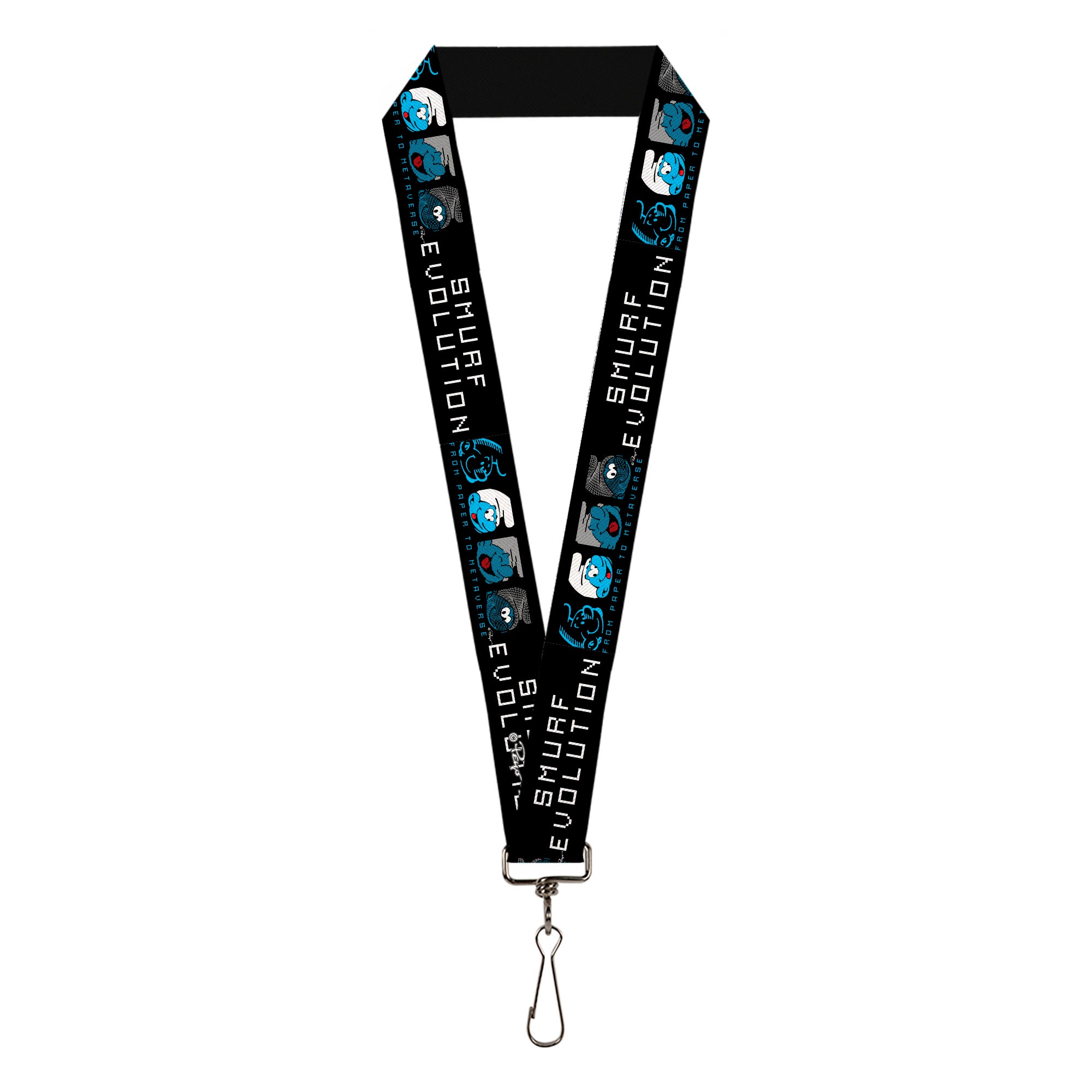 Lanyard - 1.0" - SMURF EVOLUTION FROM PAPER TO METAVERSE Smiling Face Black/White/Blues Lanyards The Smurfs