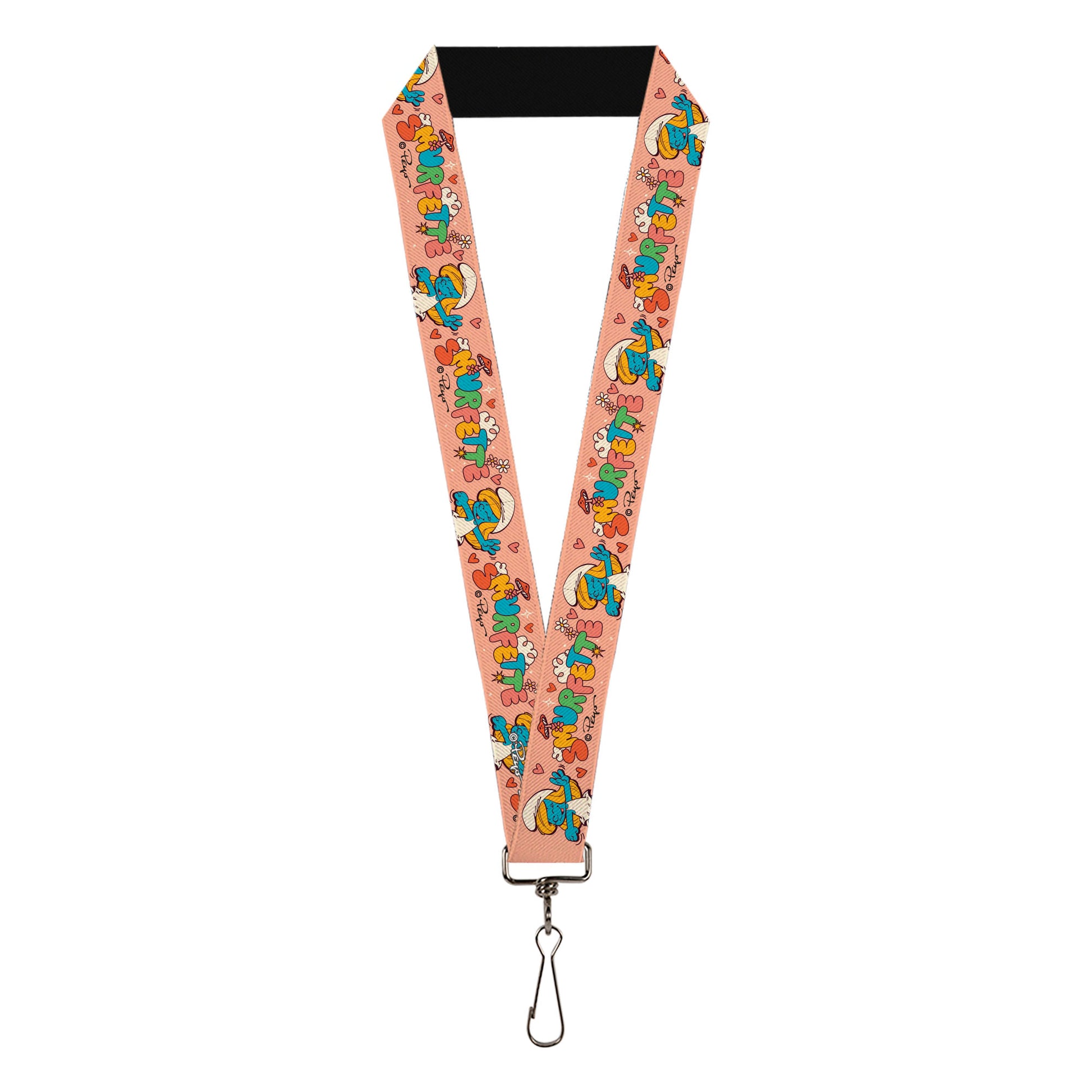 Lanyard - 1.0" - The Smurfs SMURFETTE Smiling Pose and Text Pink/Multi Color Lanyards The Smurfs