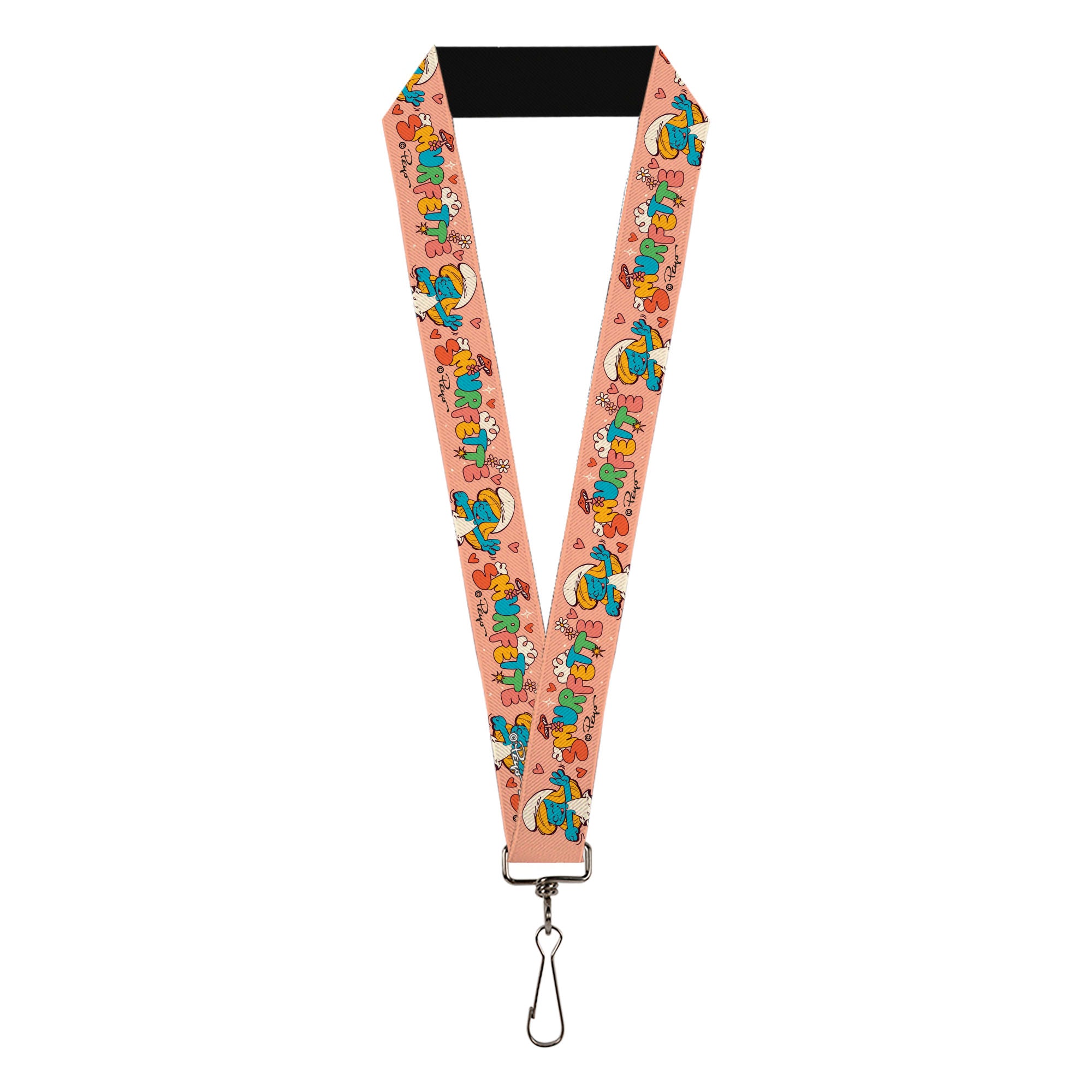 Lanyard - 1.0" - The Smurfs SMURFETTE Smiling Pose and Text Pink/Multi Color Lanyards The Smurfs