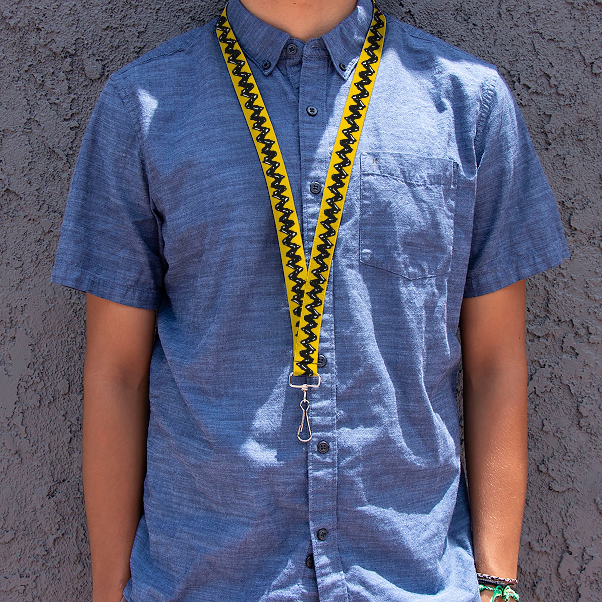 Lanyard - 1.0" - Peanuts Charlie Brown Zig Zag Stripe Yellow/Black Lanyards Peanuts