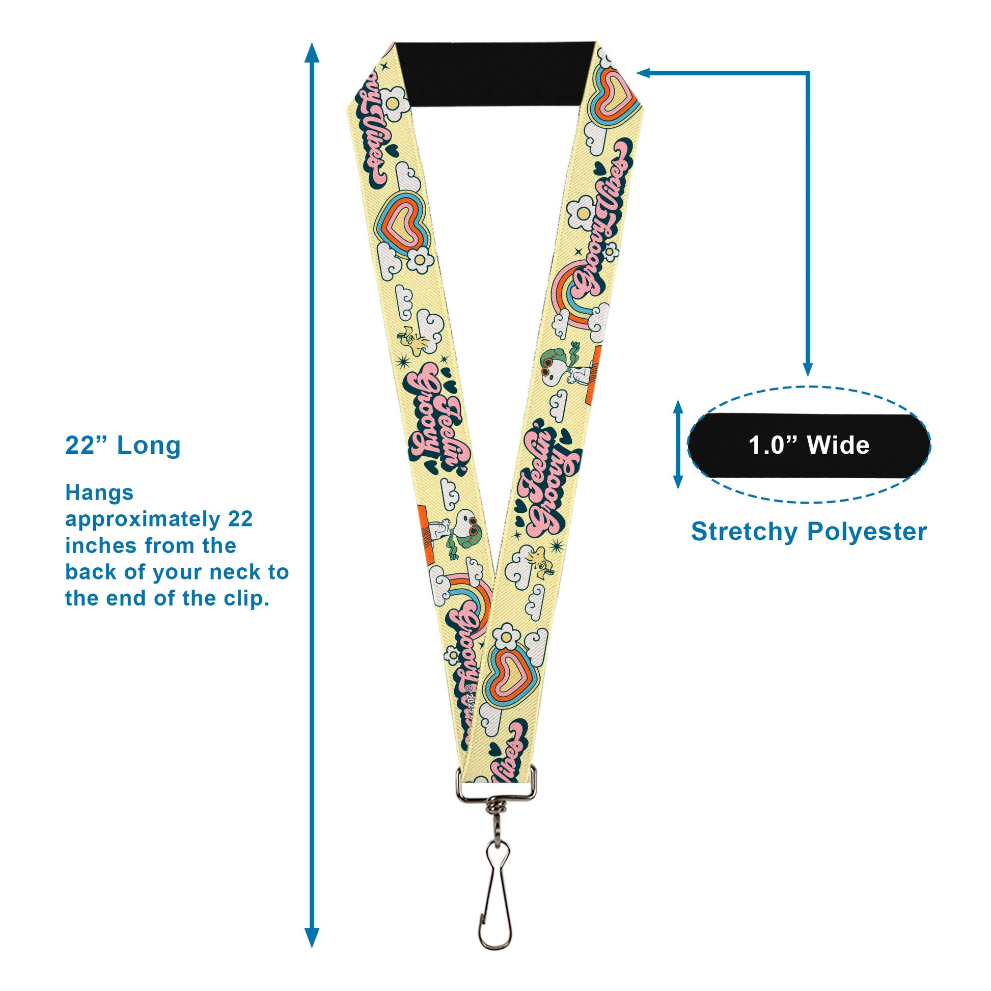 Lanyard - 1.0" - Peanuts Snoopy Flying Ace and Woodstock GROOVY Quotes Collage Yellow Lanyards Peanuts