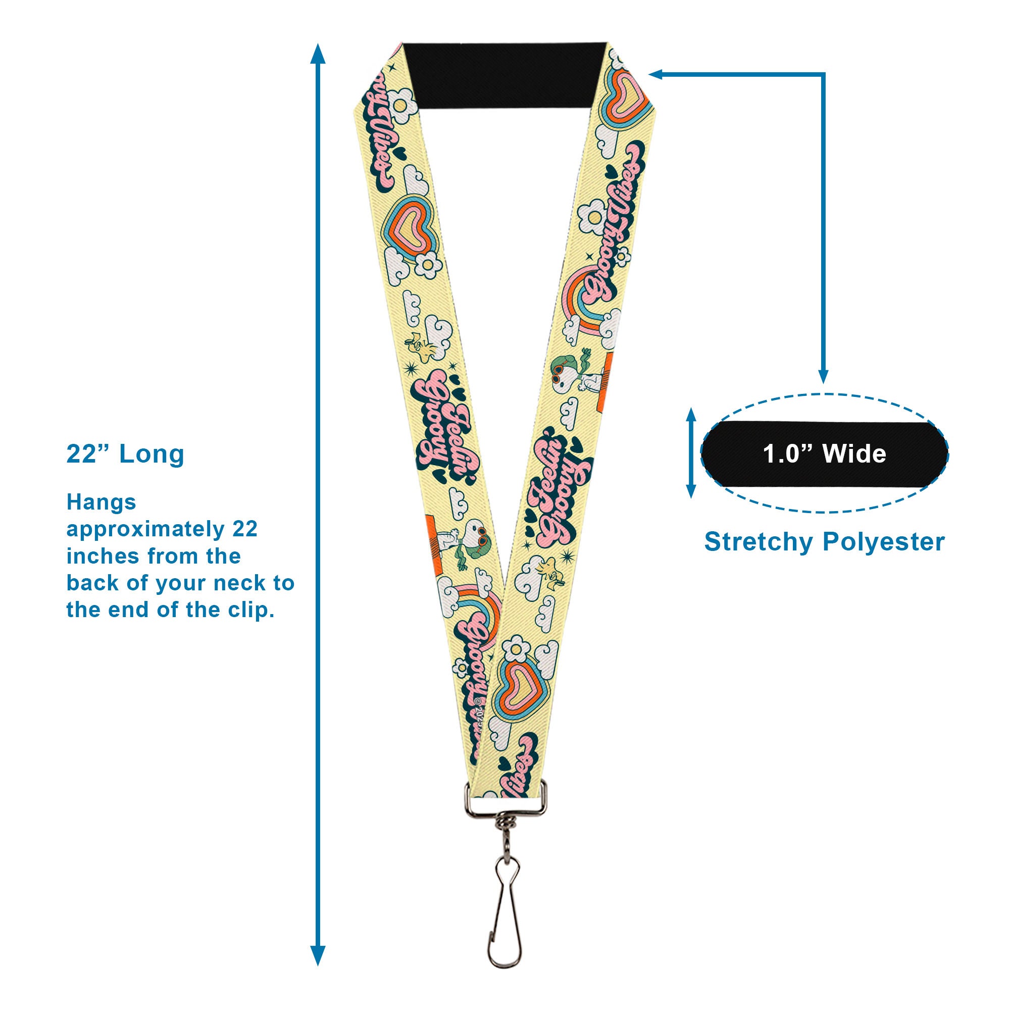 Lanyard - 1.0" - Peanuts Snoopy Flying Ace and Woodstock GROOVY Quotes Collage Yellow Lanyards Peanuts