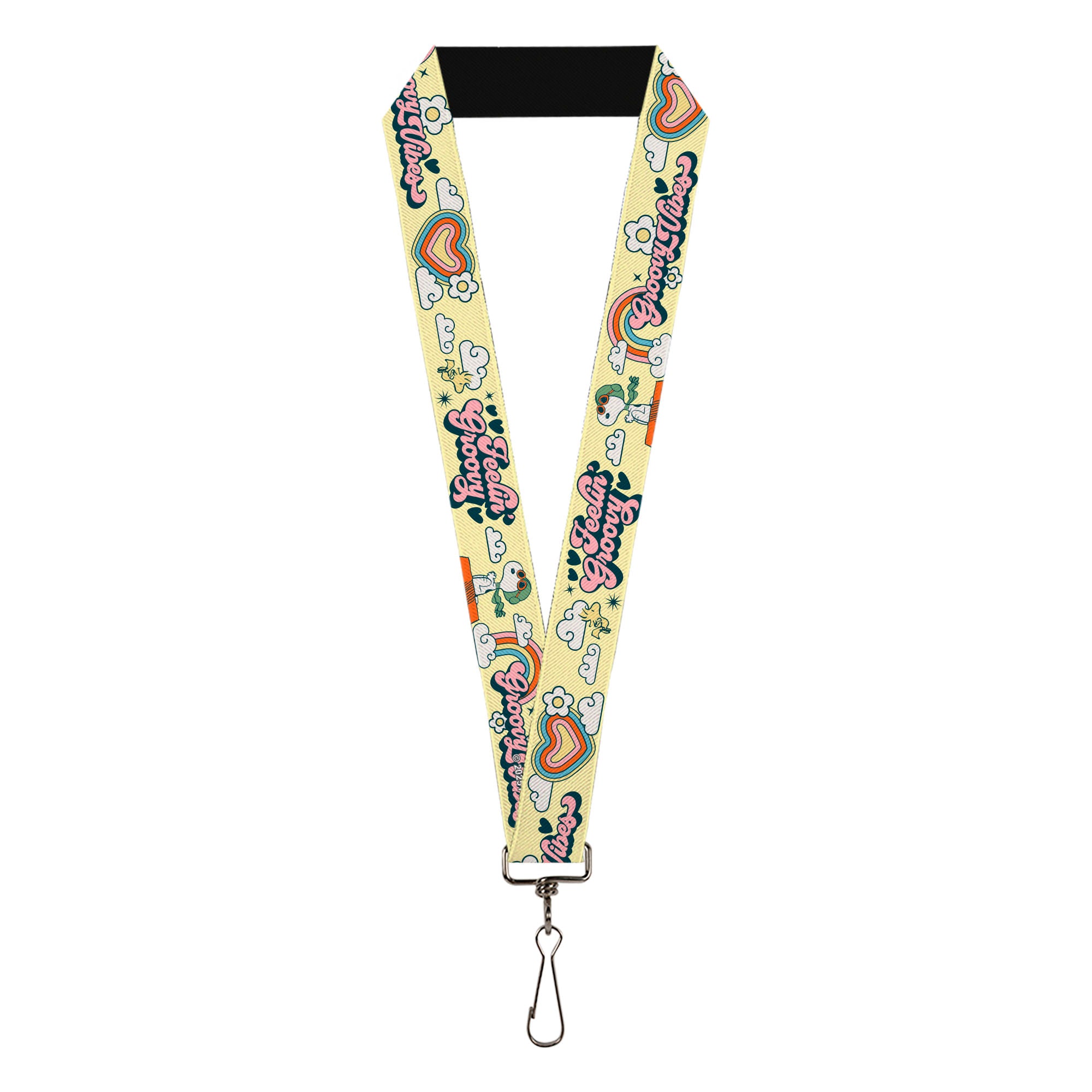 Lanyard - 1.0" - Peanuts Snoopy Flying Ace and Woodstock GROOVY Quotes Collage Yellow Lanyards Peanuts