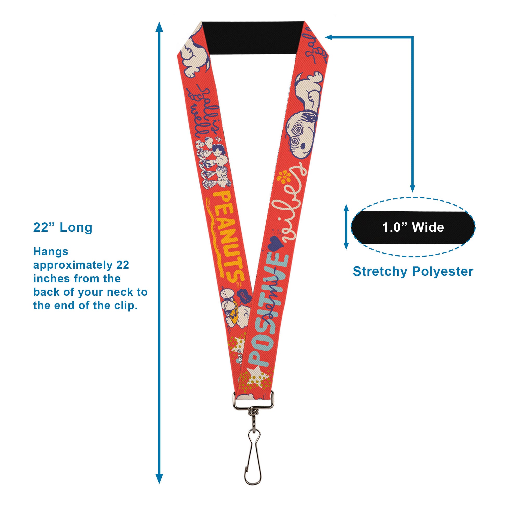 Lanyard - 1.0" - Peanuts Gang SEMI-POSITIVE VIBES Quote Red/Blues/White Lanyards Peanuts