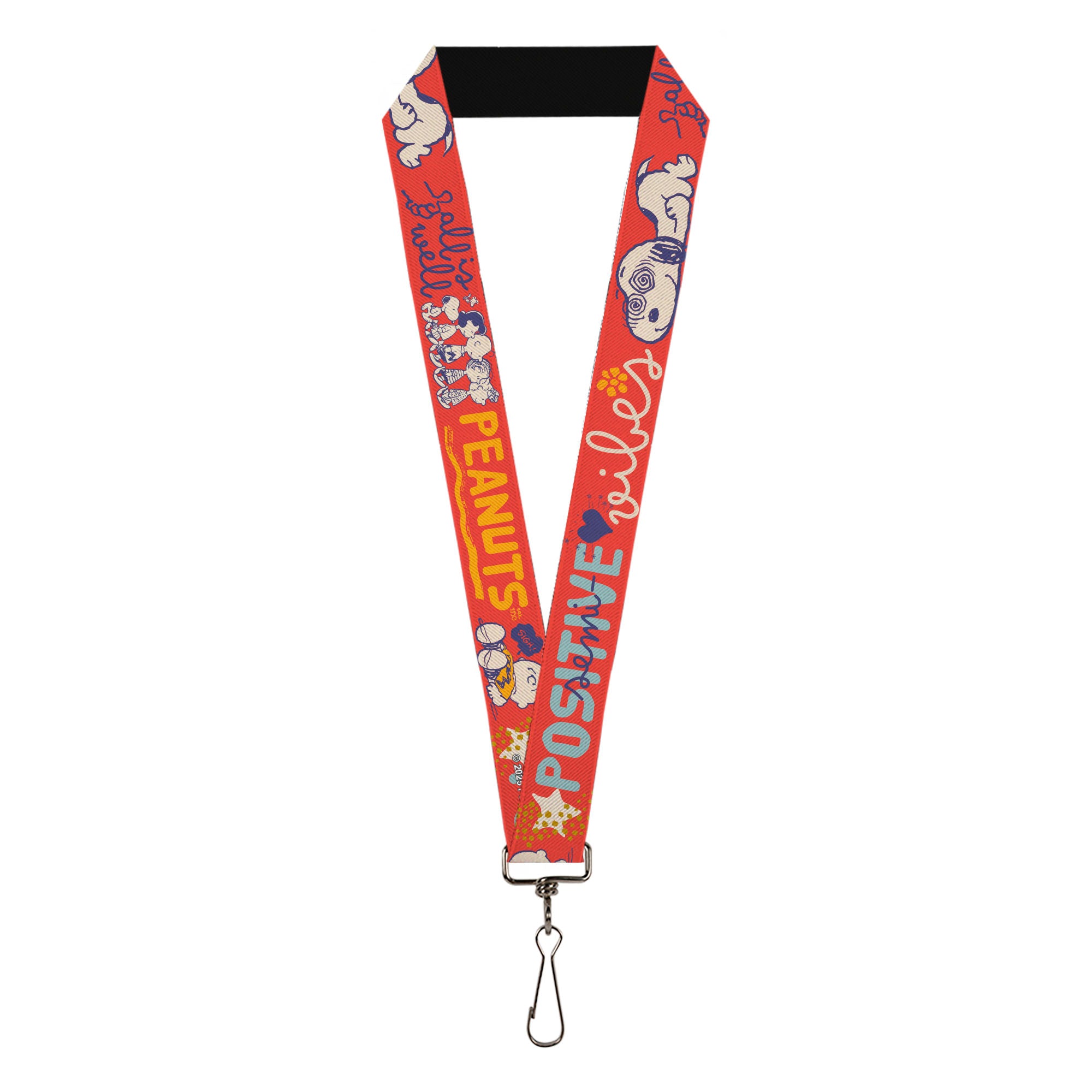 Lanyard - 1.0" - Peanuts Gang SEMI-POSITIVE VIBES Quote Red/Blues/White Lanyards Peanuts