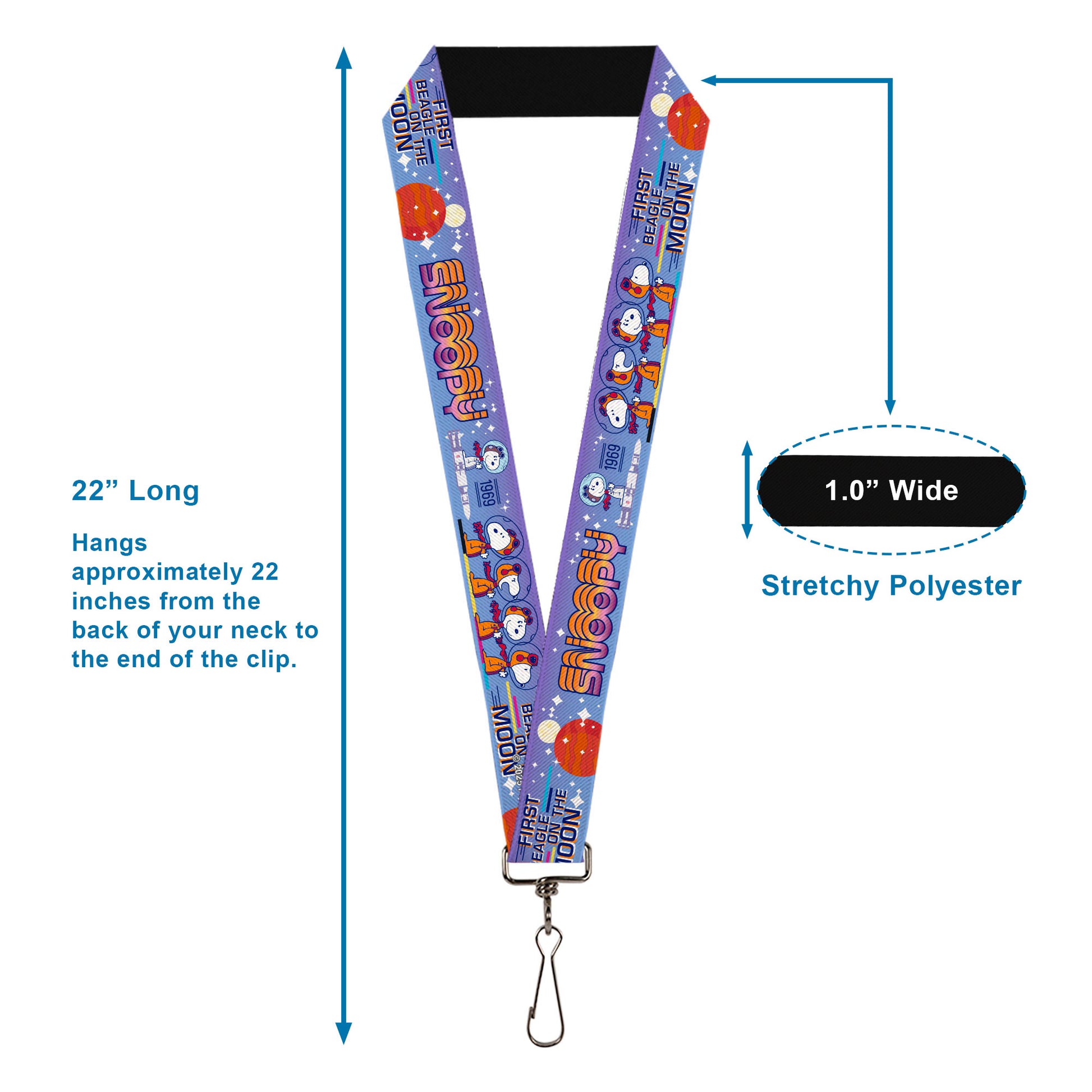 Lanyard - 1.0" - Peanuts Astronaut Snoopy Launch Poses and Text White/Multi Color Lanyards Peanuts