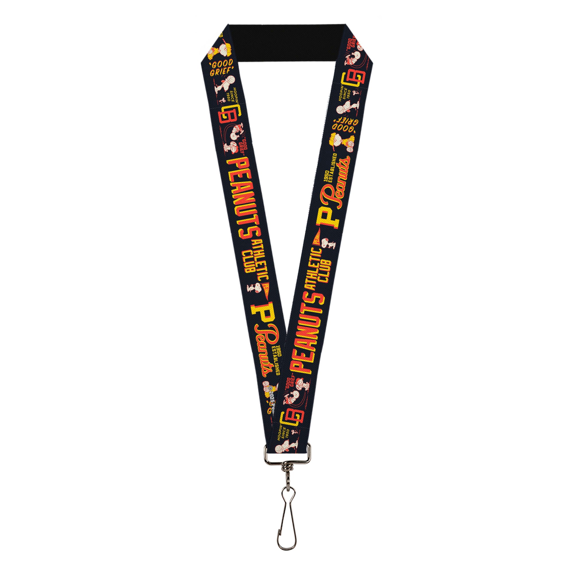 Lanyard - 1.0" - PEANUTS ATHLETIC CLUB Varsity Poses and Quotes Collage Black/Red/Yellow Lanyards Peanuts