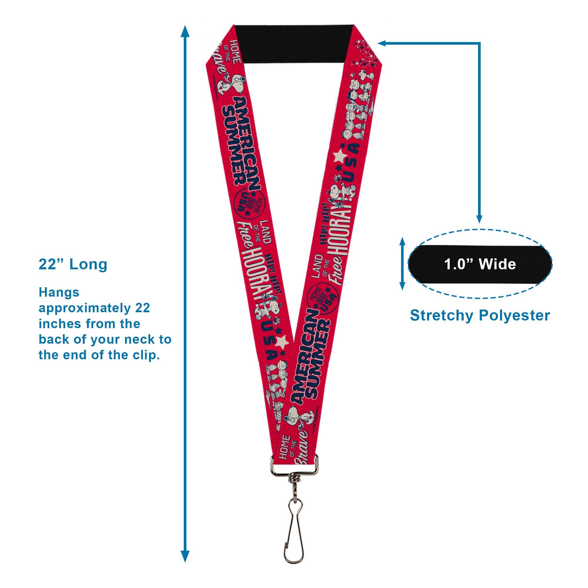 Lanyard - 1.0" - Peanuts Gang AMERICAN SUMMER Poses Red/Blue/White Lanyards Peanuts