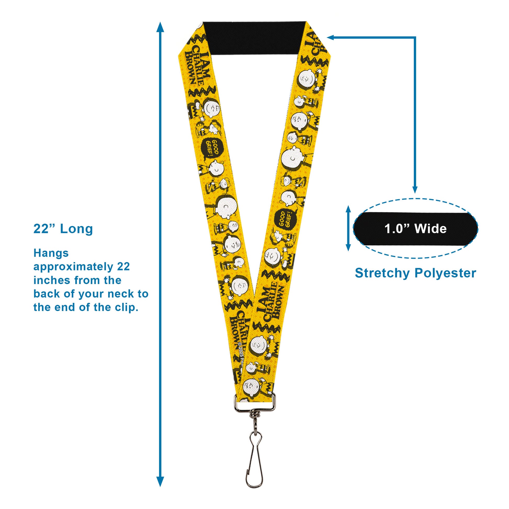 Lanyard - 1.0" - Peanuts I AM CHARLIE BROWN Poses and Zig Zag Stripe Yellows/Black Lanyards Peanuts