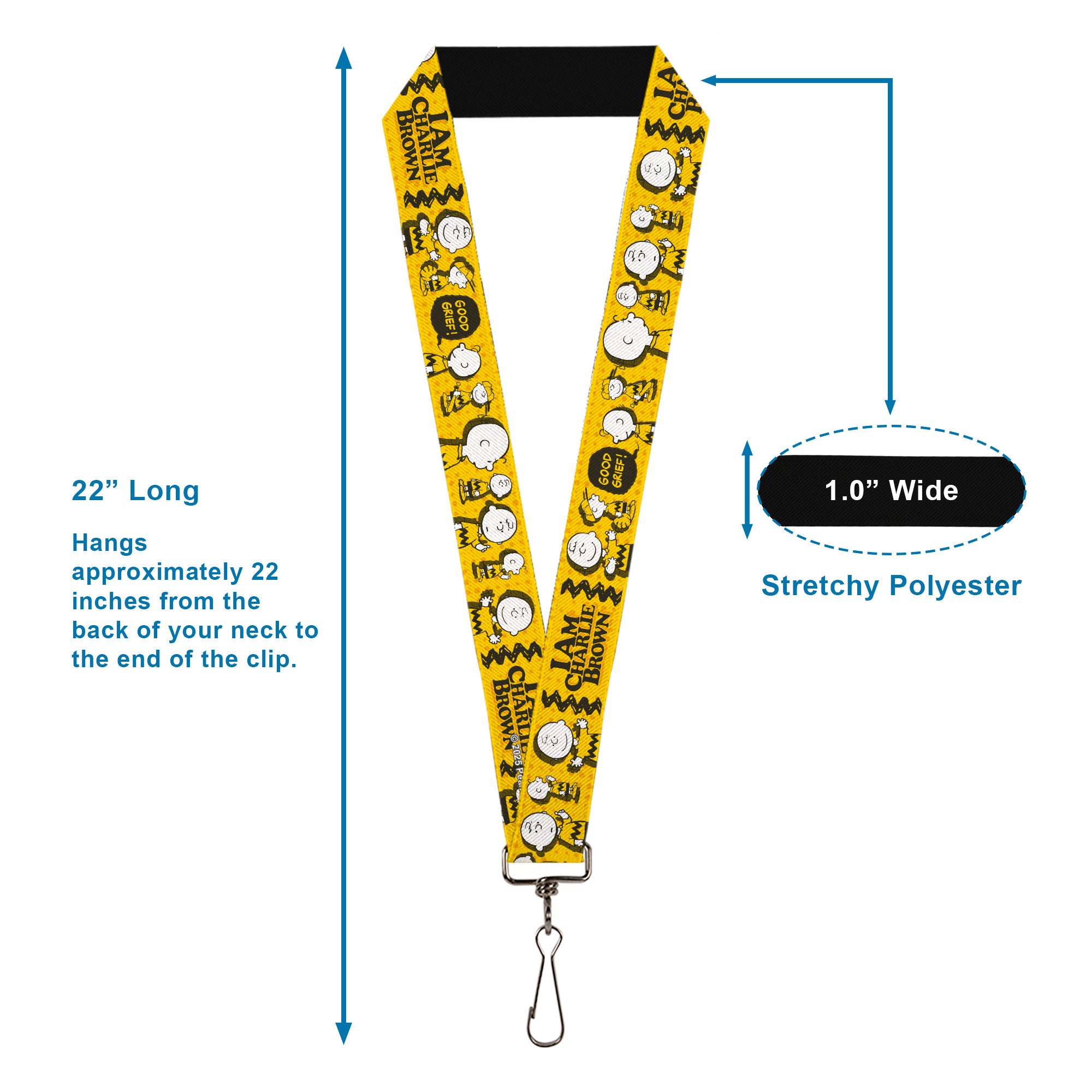 Lanyard - 1.0" - Peanuts I AM CHARLIE BROWN Poses and Zig Zag Stripe Yellows/Black Lanyards Peanuts