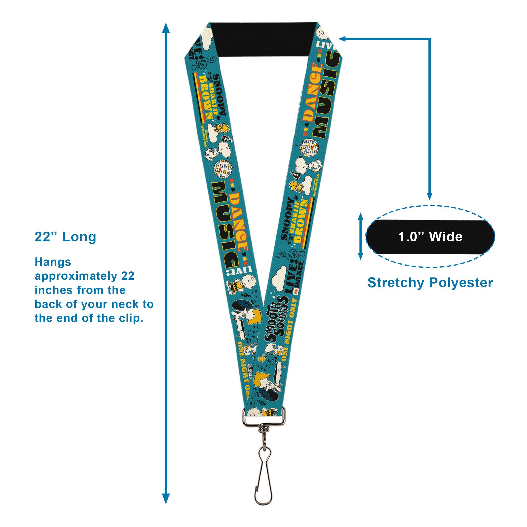 Lanyard - 1.0" - Peanuts Gang DANCE MUSIC Poses and Quotes Blue/Multi Color Lanyards Peanuts