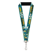 Lanyard - 1.0" - Peanuts Gang DANCE MUSIC Poses and Quotes Blue/Multi Color Lanyards Peanuts