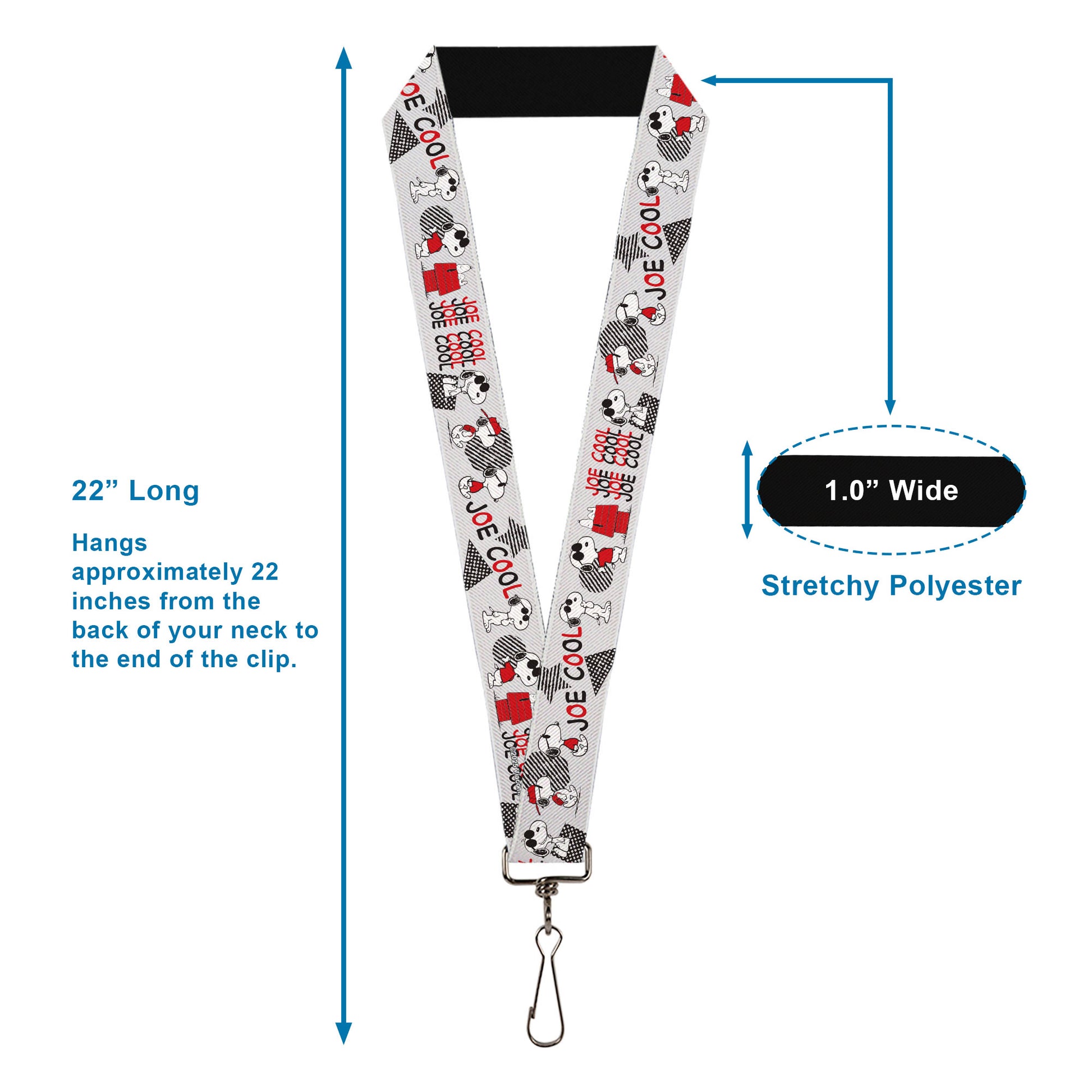Lanyard - 1.0" - Peanuts JOE COOL Snoopy Poses and Text Gray/Black/Red/White Lanyards Peanuts