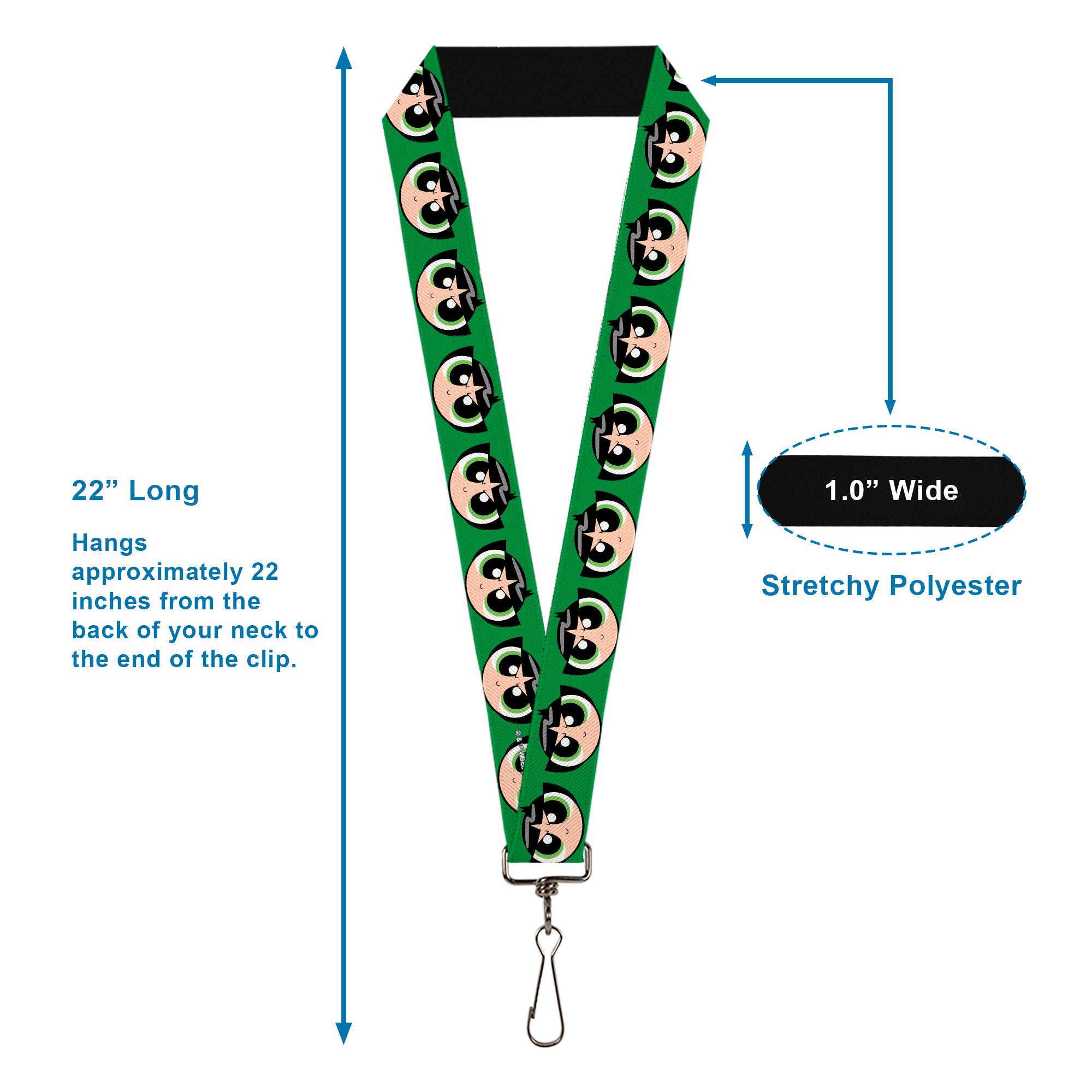Lanyard - 1.0" - The Powerpuff Girls Buttercup Face Close-Up Green Lanyards Powerpuff Girls