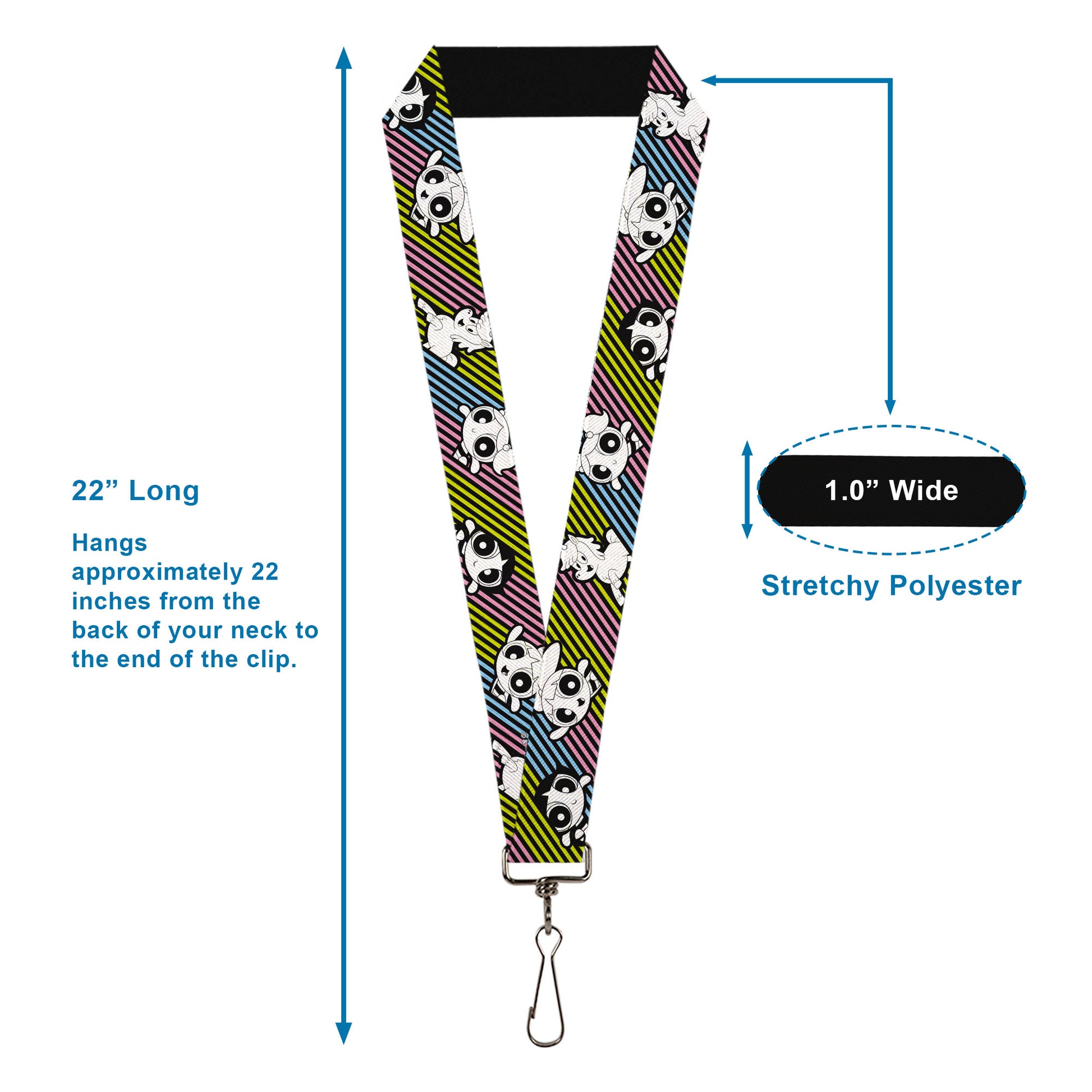 Lanyard - 1.0" - The Powerpuff Girls and Donny Stripe Black/Multi Pastel Lanyards Powerpuff Girls