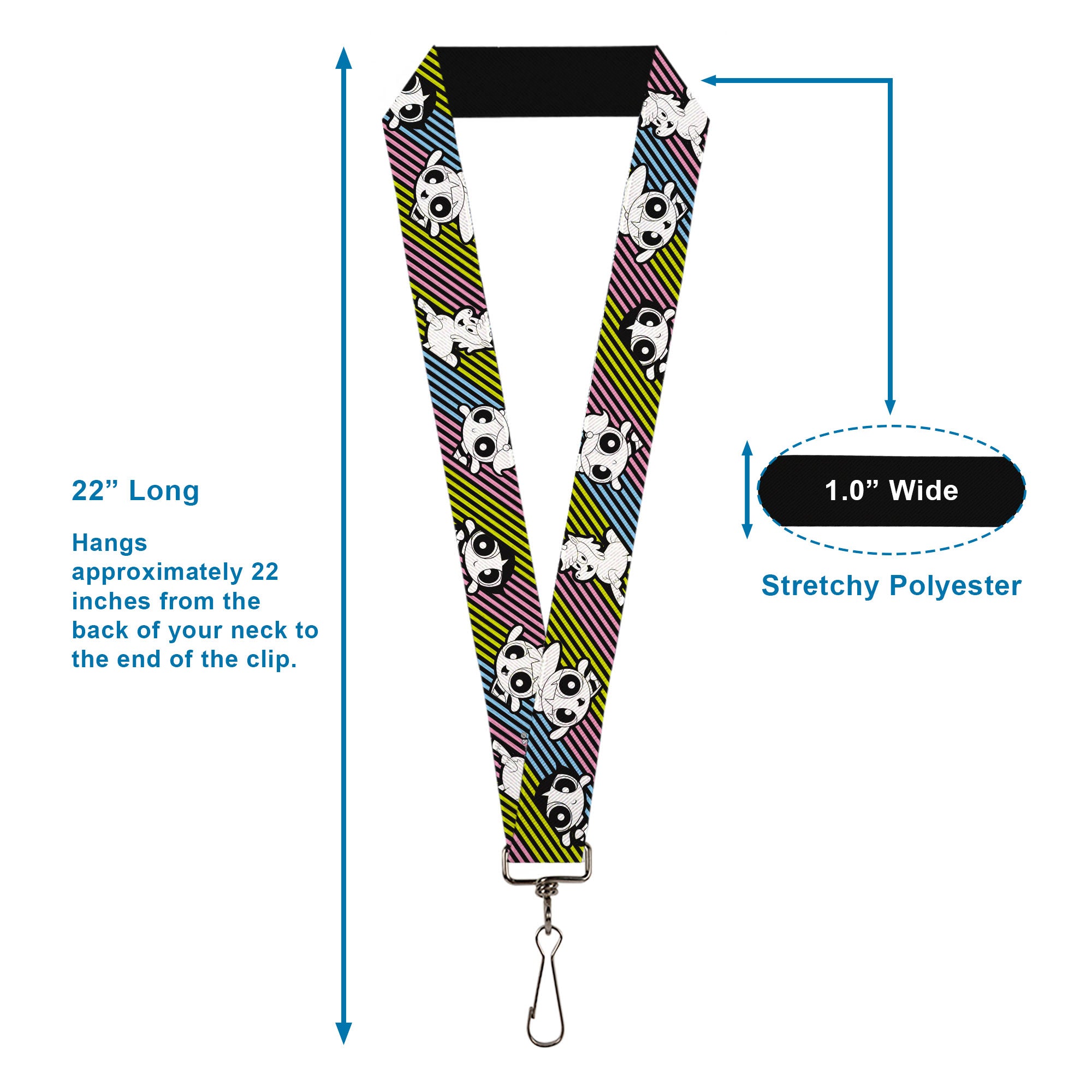 Lanyard - 1.0" - The Powerpuff Girls and Donny Stripe Black/Multi Pastel Lanyards Powerpuff Girls