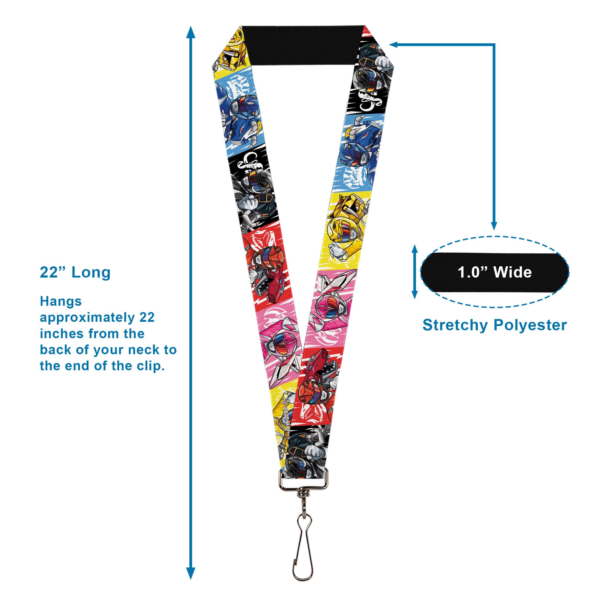 Lanyard - 1.0" - Power Rangers Pose with Zord and Icon Blocks Multi Color Lanyards Power Rangers