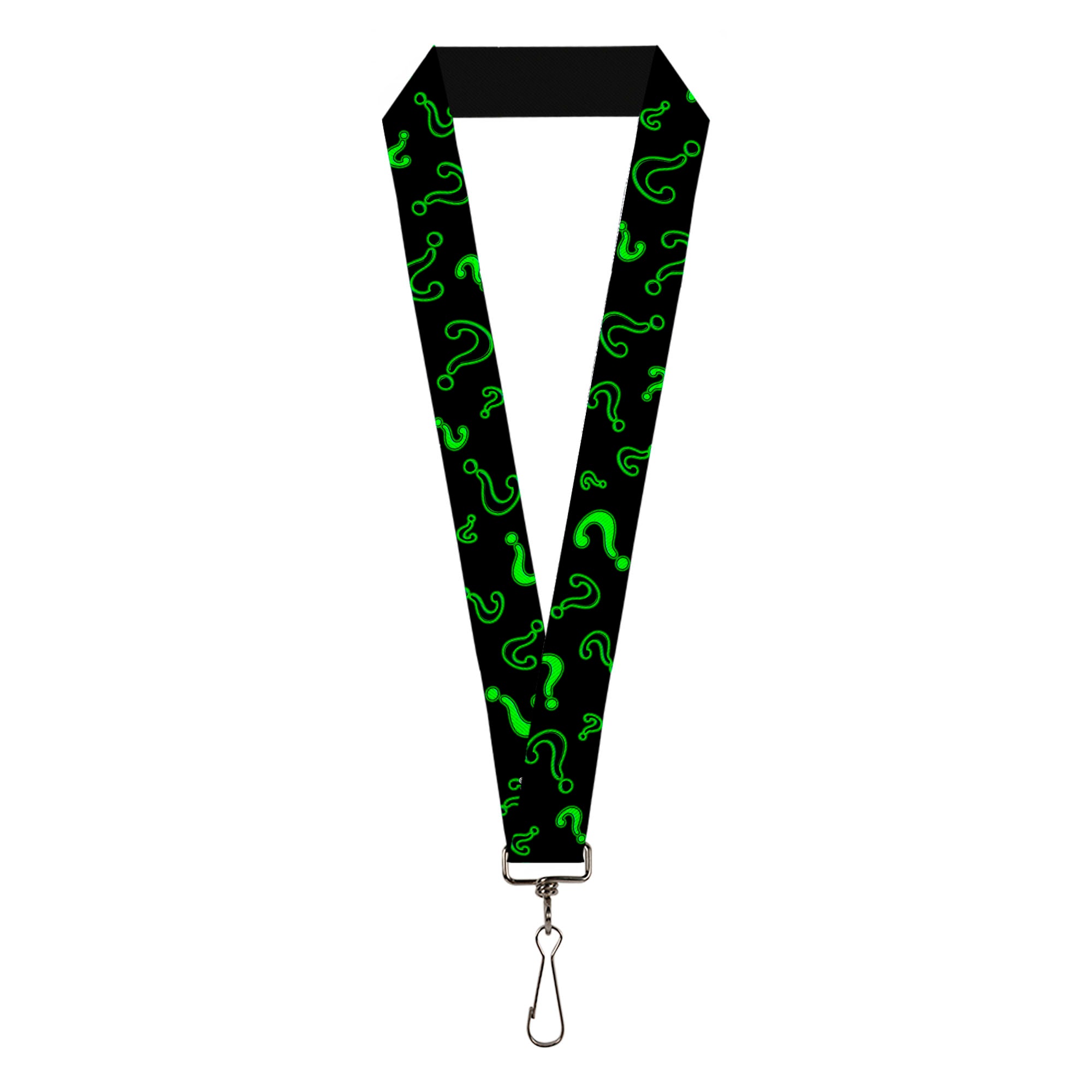 Lanyard - 1.0" - Question Mark Scattered2 Black Neon Green Lanyards DC Comics