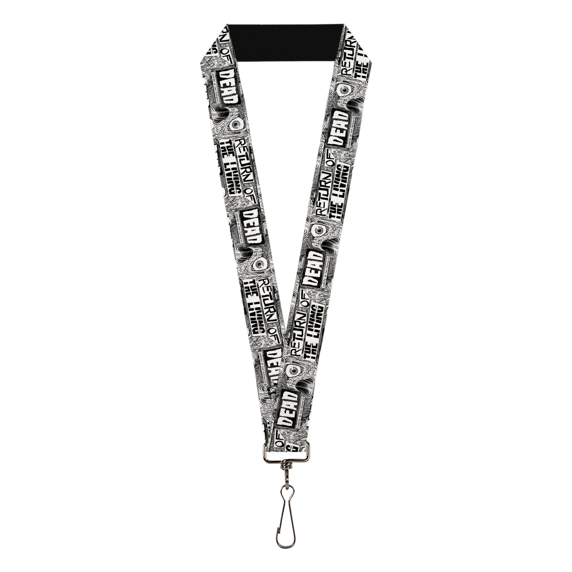 Lanyard - 1.0" - RETURN OF THE LIVING DEAD Text Blocks and Zombie Eye White/Black Lanyards Living Dead Media LLC