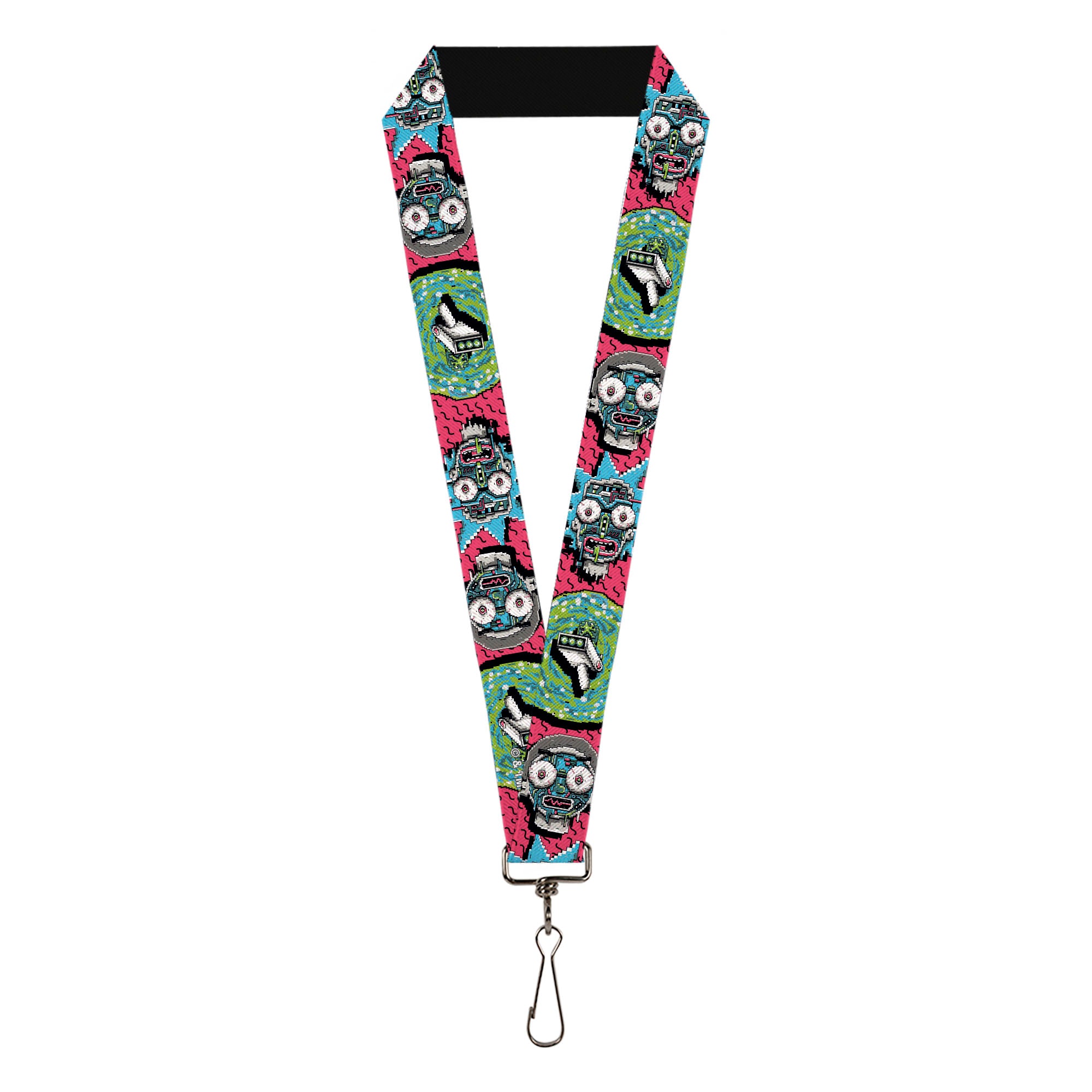 Lanyard - 1.0" - Rick and Morty Circuit Faces Portal Gun Pixelverse Pink Lanyards Rick and Morty