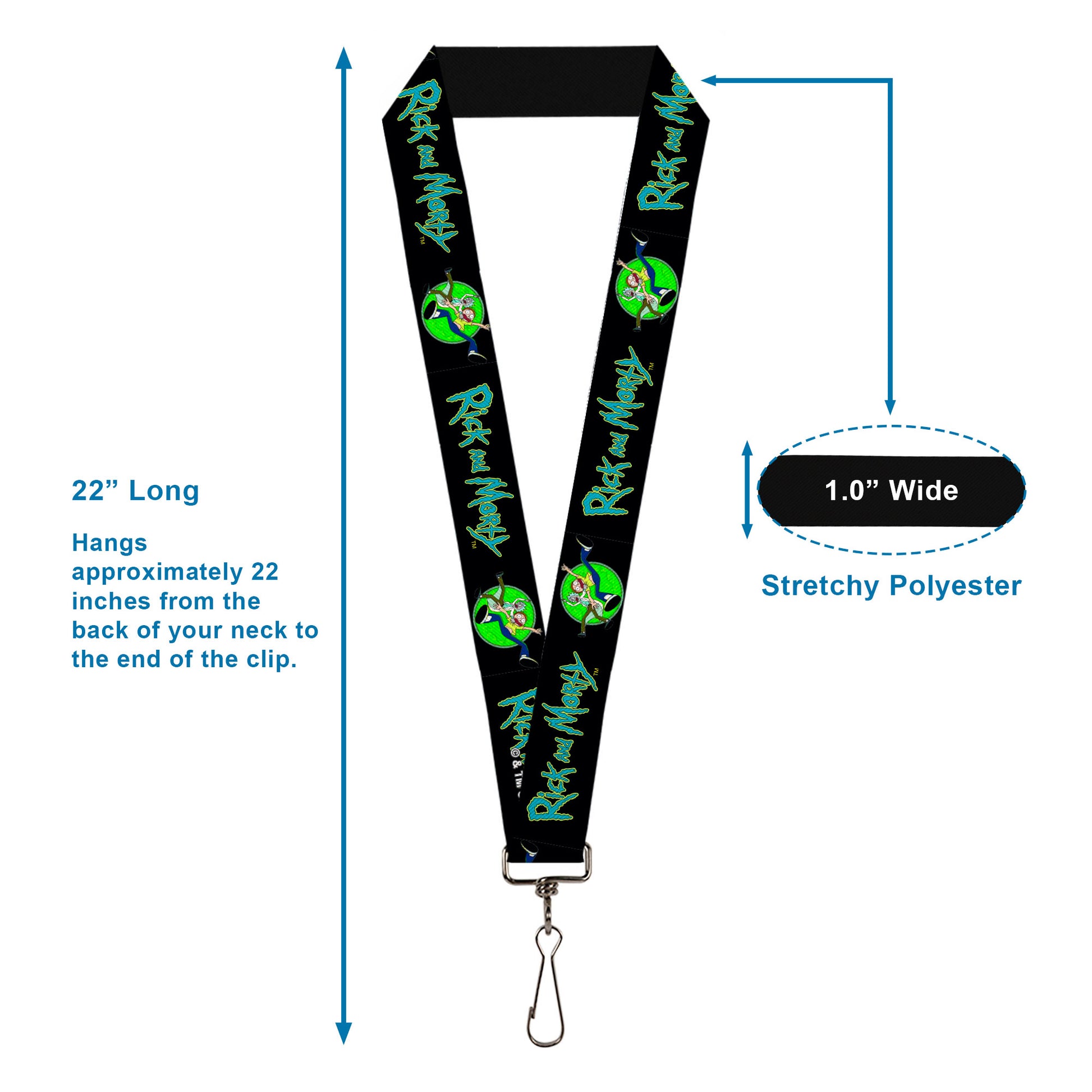 Lanyard - 1.0" - RICK AND MORTY Title Logo and Portal Pose Black Lanyards Rick and Morty