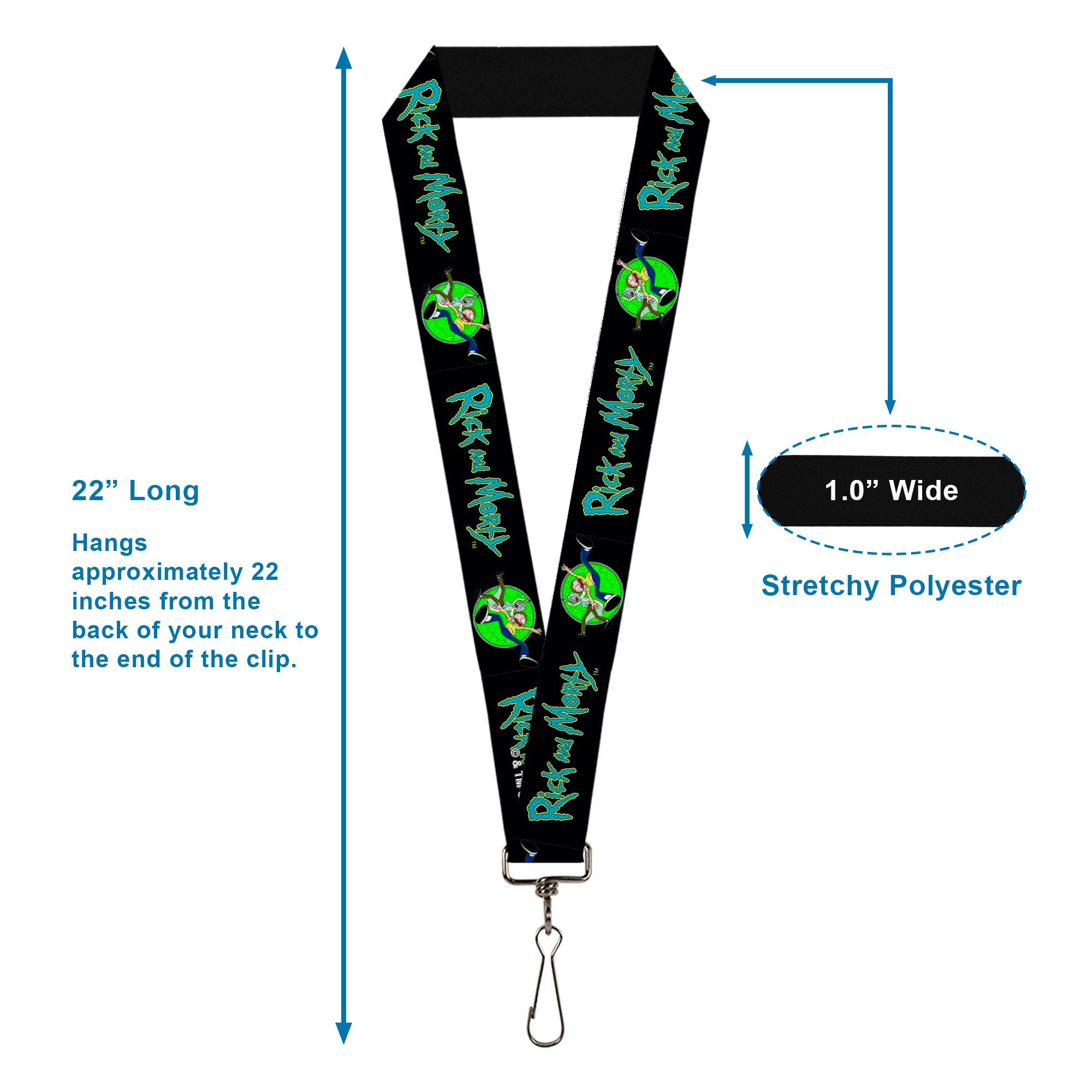 Lanyard - 1.0" - RICK AND MORTY Title Logo and Portal Pose Black Lanyards Rick and Morty