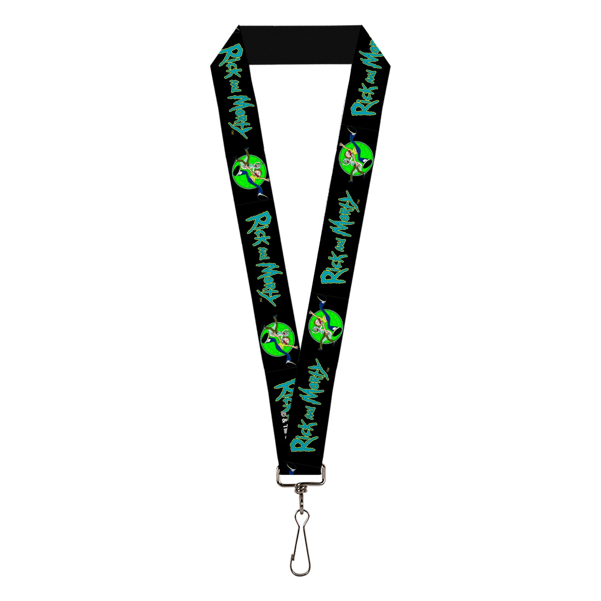 Lanyard - 1.0" - RICK AND MORTY Title Logo and Portal Pose Black Lanyards Rick and Morty