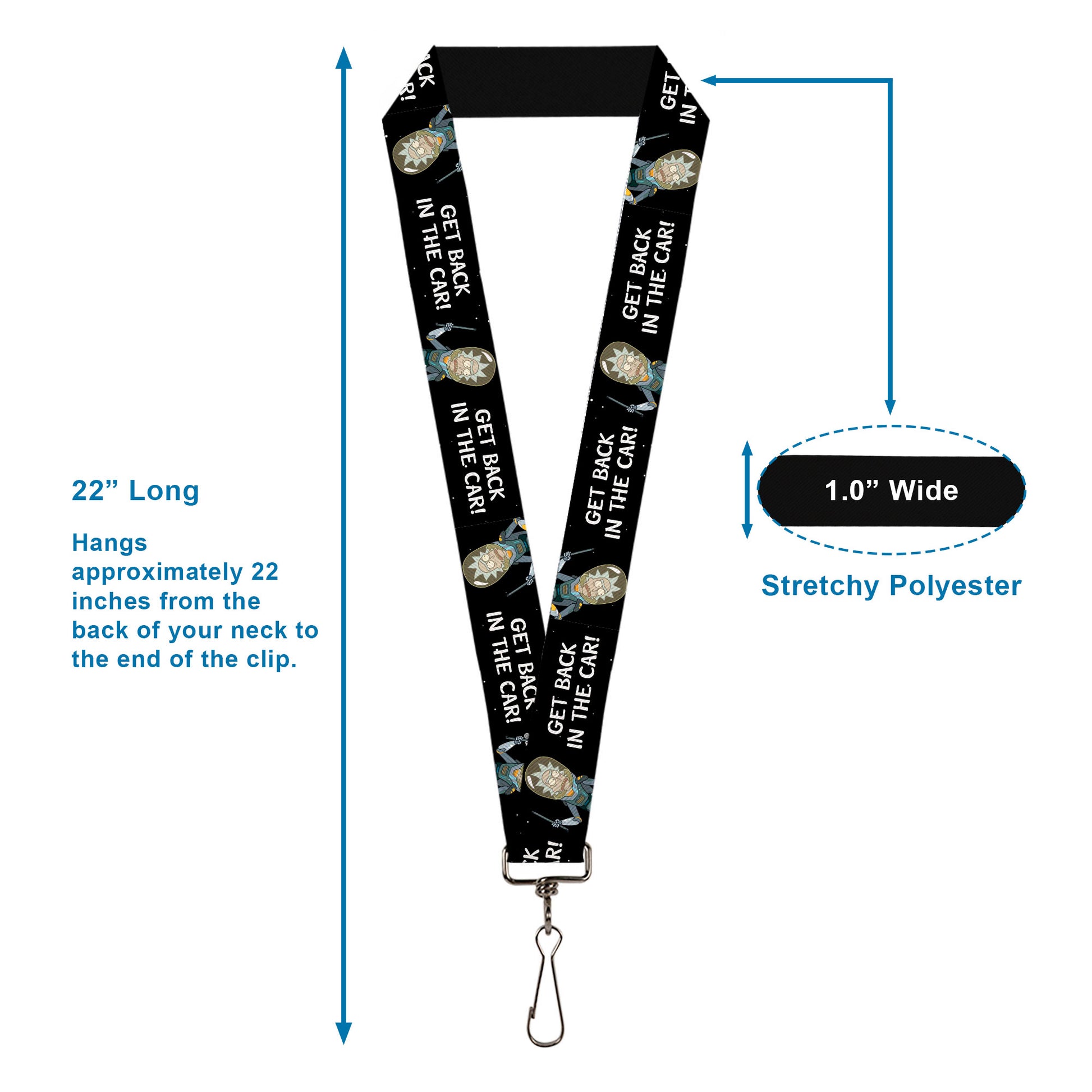 Lanyard - 1.0" - Rick and Morty Rick GET BACK IN THE CAR Pose Black/White Lanyards Rick and Morty