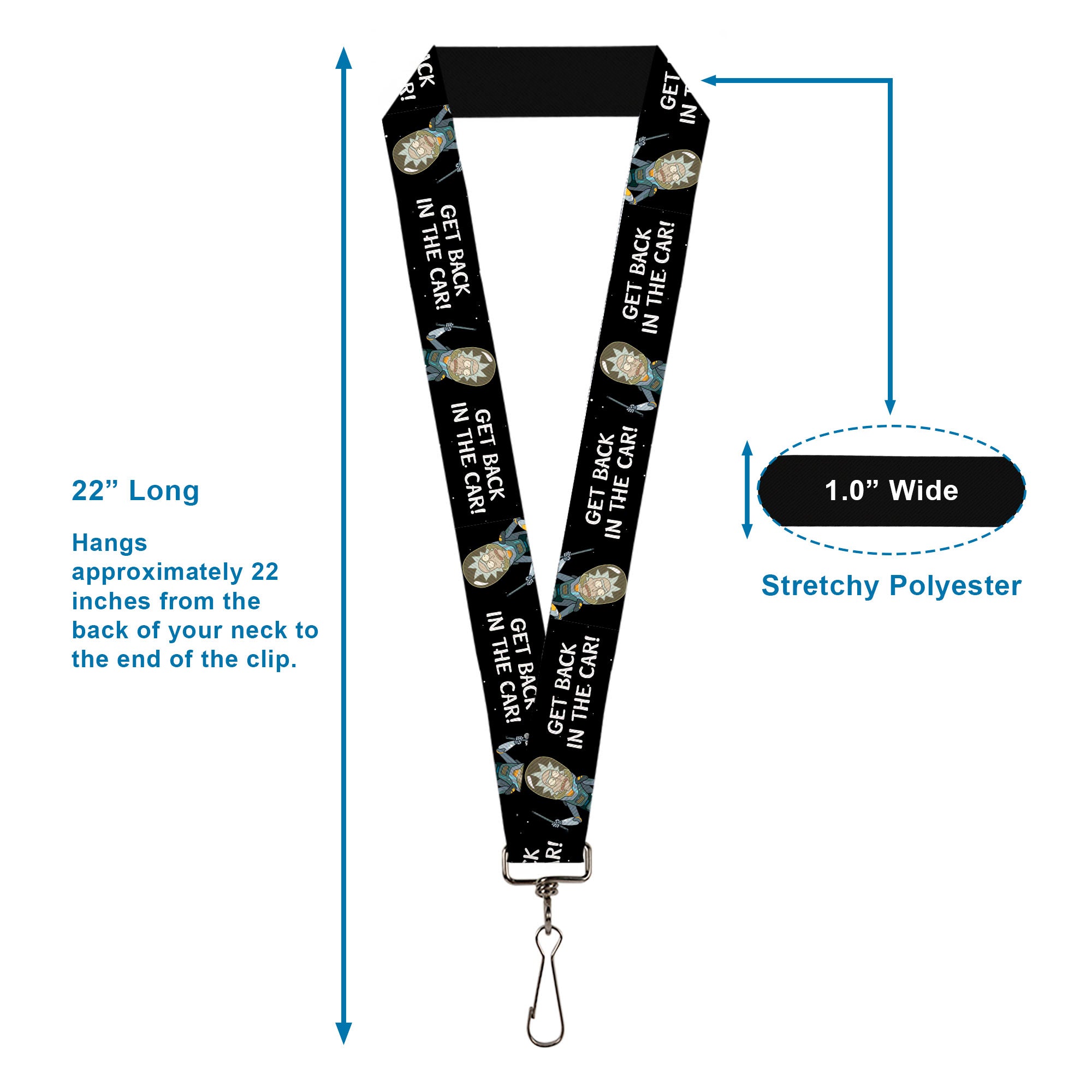 Lanyard - 1.0" - Rick and Morty Rick GET BACK IN THE CAR Pose Black/White Lanyards Rick and Morty