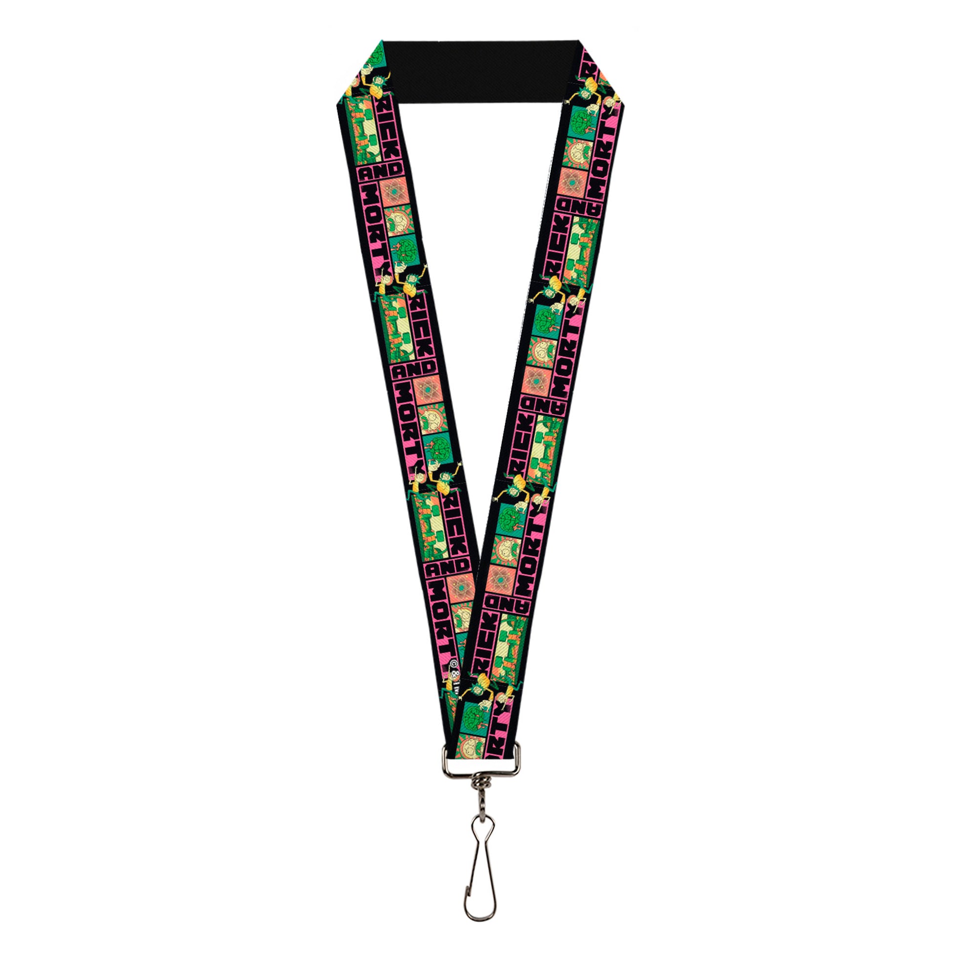 Lanyard - 1.0" - RICK AND MORTY Text Blocks and Scenes Black/Multi Color Lanyards Rick and Morty