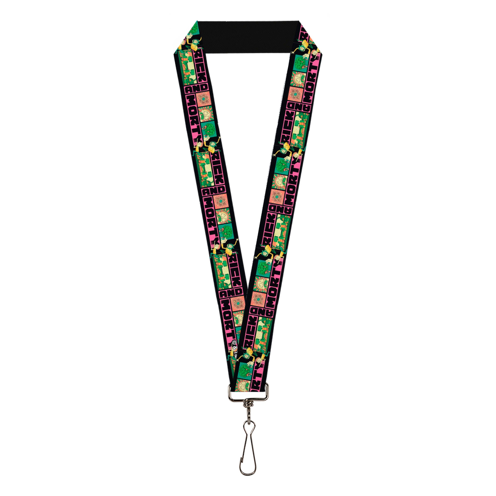 Lanyard - 1.0" - RICK AND MORTY Text Blocks and Scenes Black/Multi Color Lanyards Rick and Morty