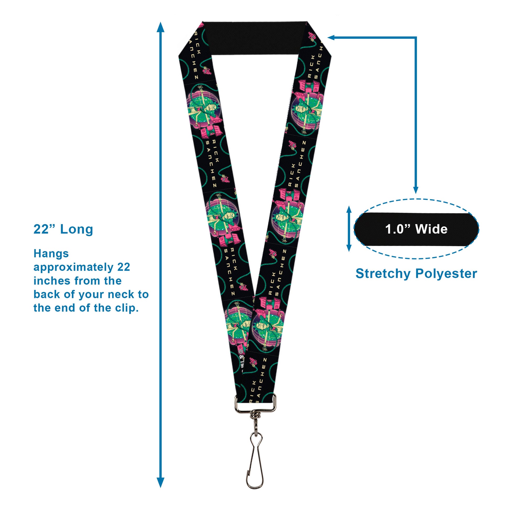 Lanyard - 1.0" - RICK SANCHEZ Multi Arm Portal Pose Black/Blues/Pinks Lanyards Rick and Morty