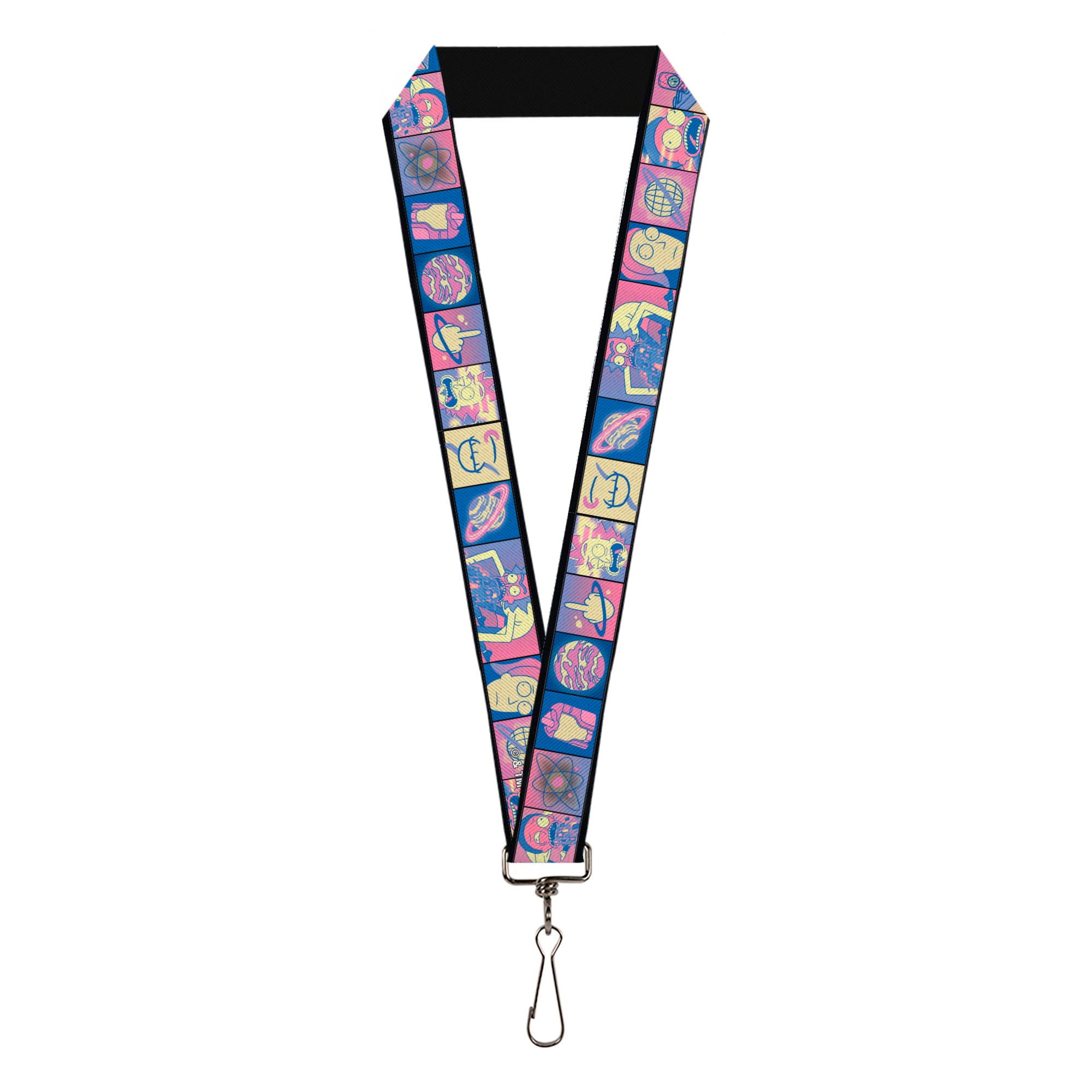 Lanyard - 1.0" - Rick and Morty Character Pose and Icon Blocks Pinks/Blues Lanyards Rick and Morty
