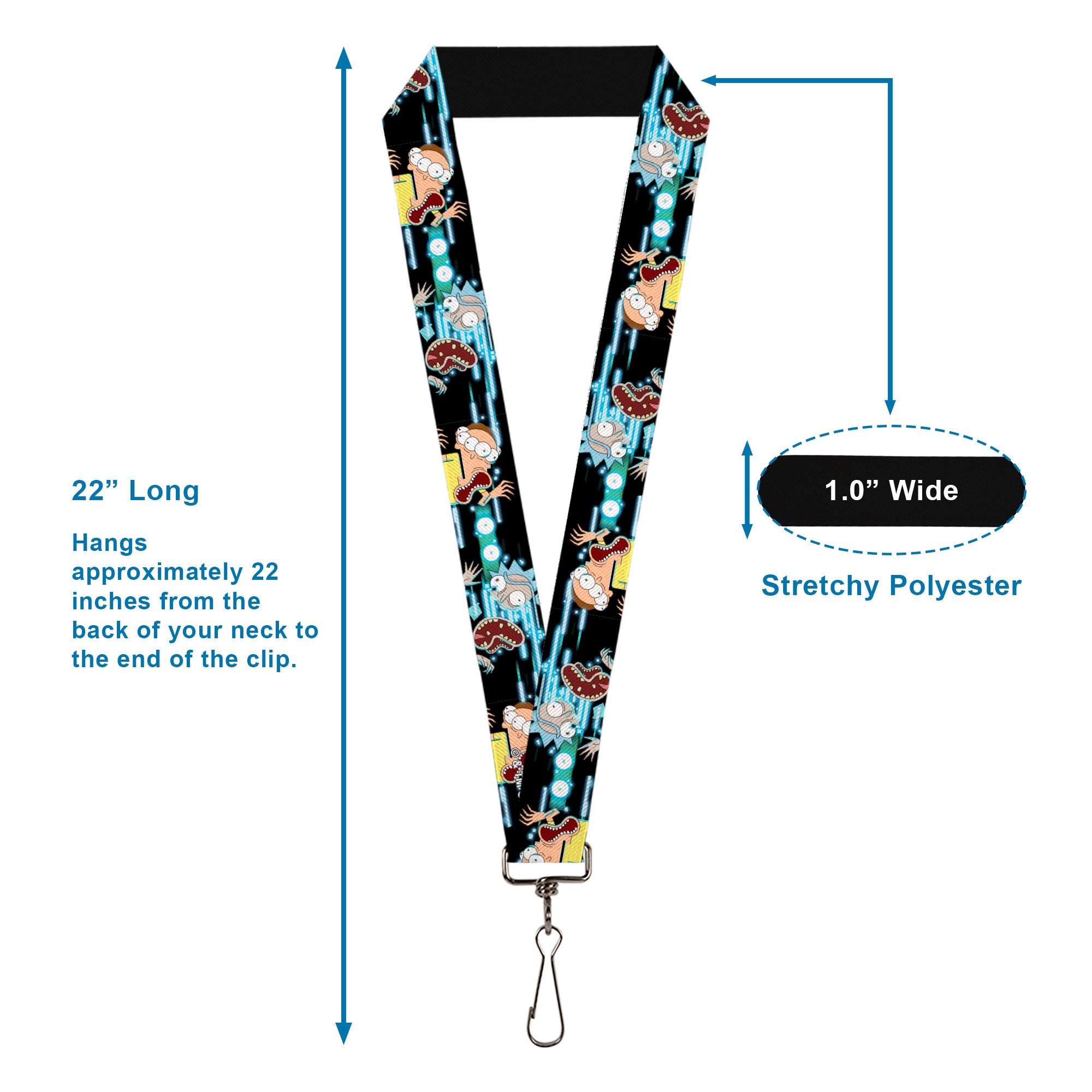 Lanyard - 1.0" - Rick and Morty Face Glitch Pose Black/Blues Lanyards Rick and Morty