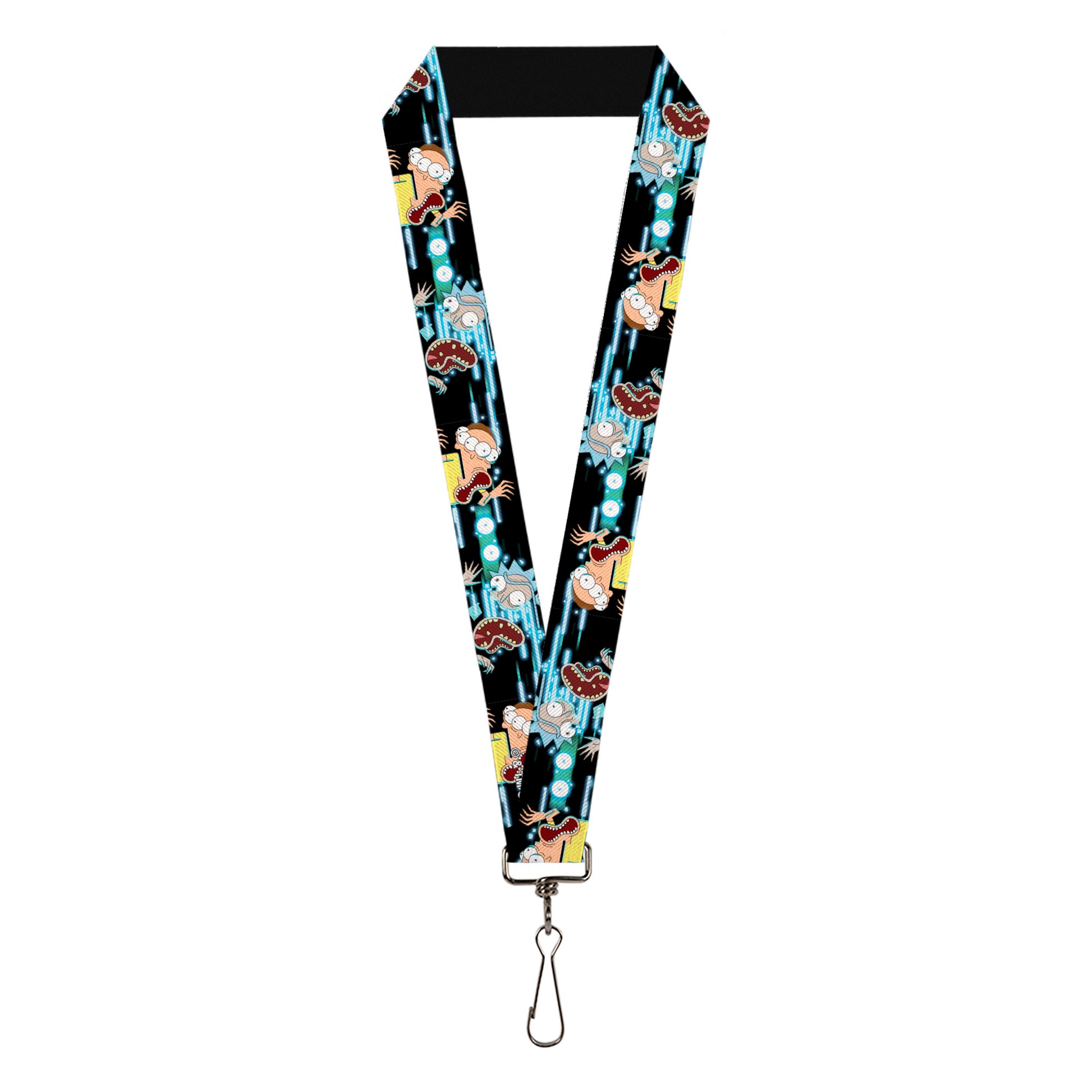 Lanyard - 1.0" - Rick and Morty Face Glitch Pose Black/Blues Lanyards Rick and Morty