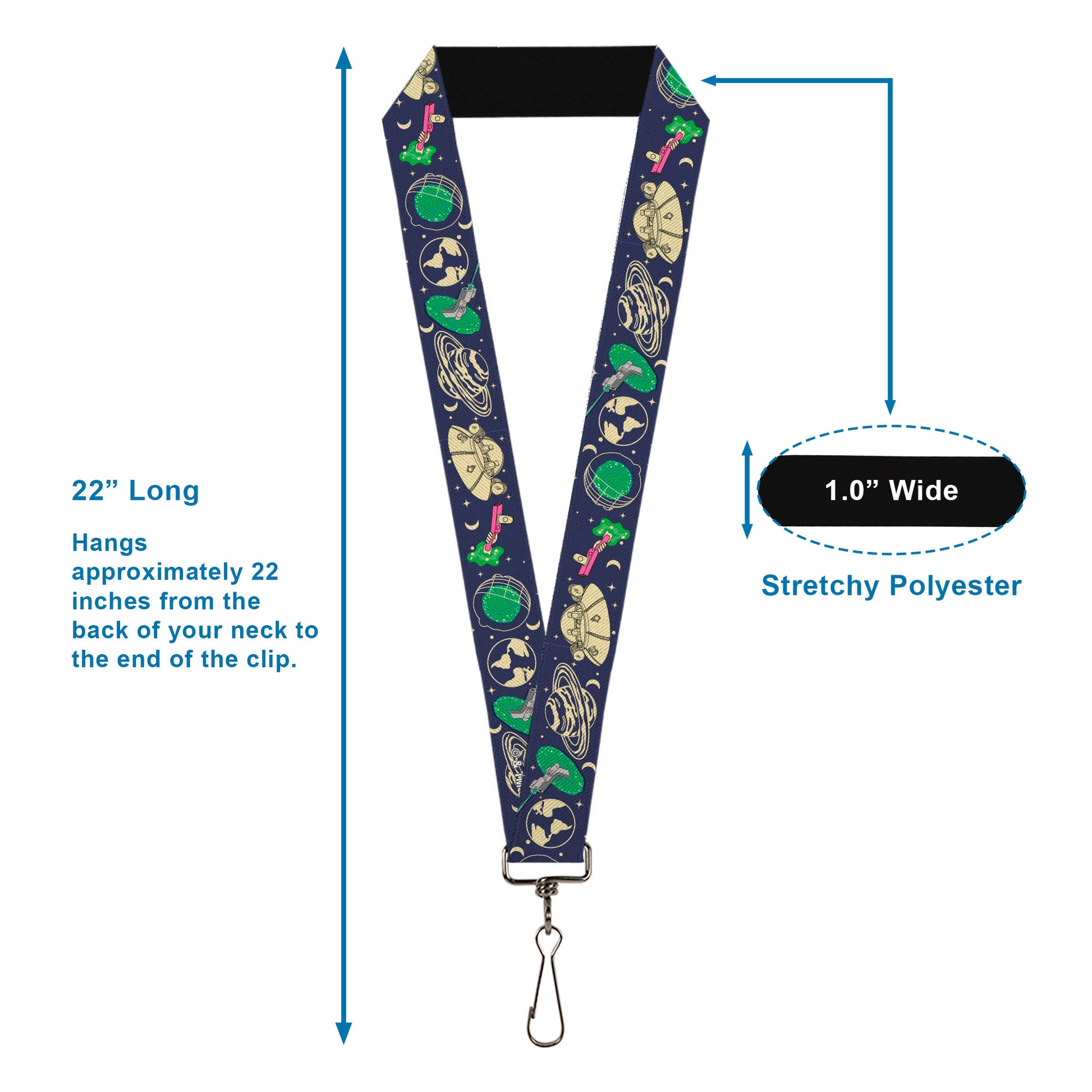 Lanyard - 1.0" - Rick and Morty Portal and Space Icons Collage Blue/Beige/Greens Lanyards Rick and Morty