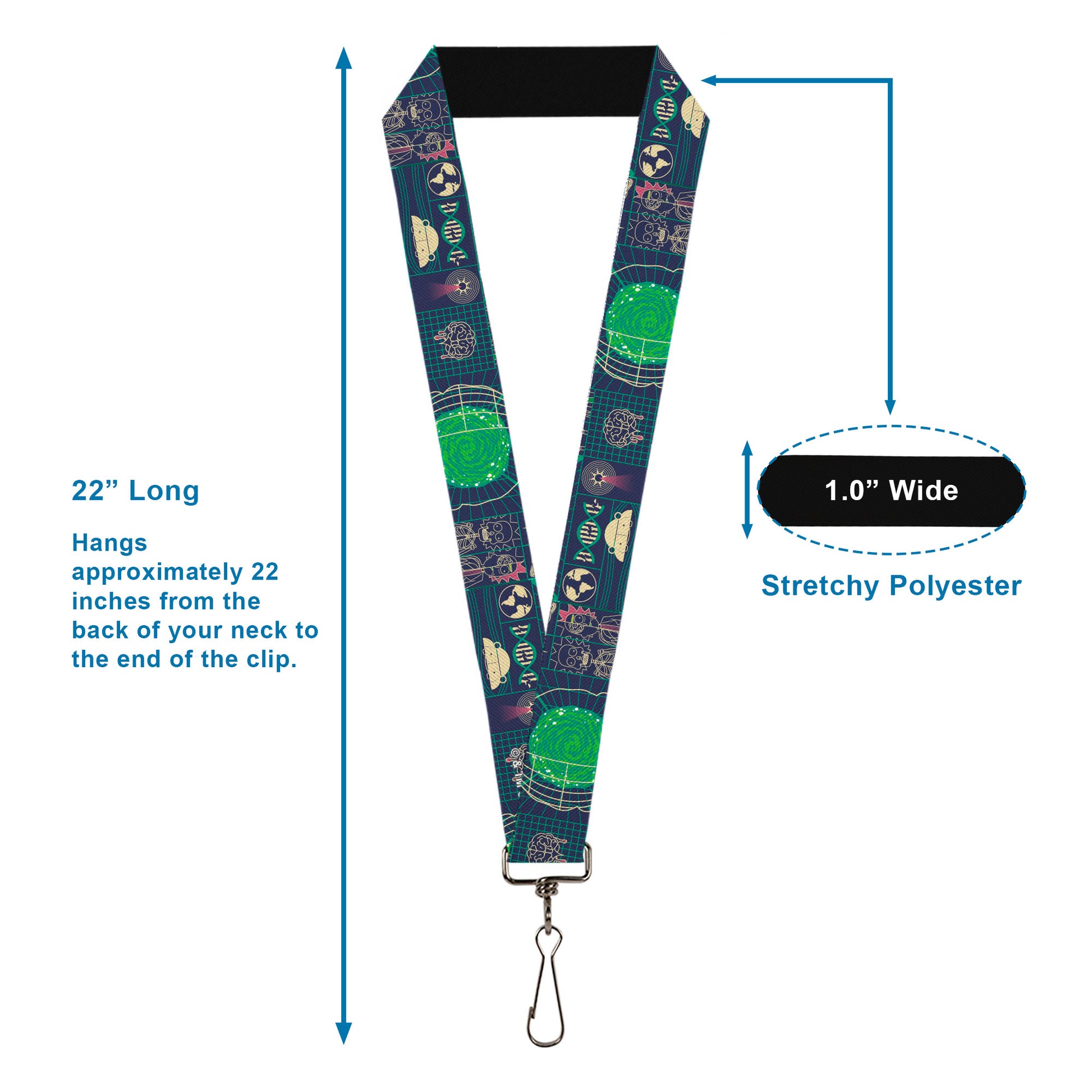 Lanyard - 1.0" - Rick and Morty Dimensional Portal Icons Collage Navy/Greens Lanyards Rick and Morty
