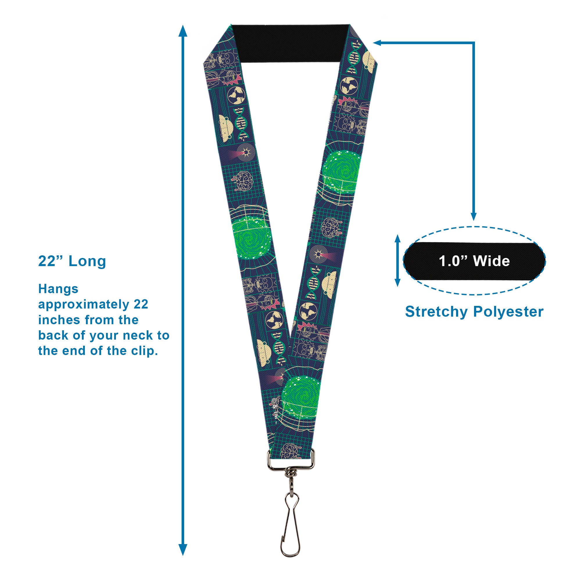 Lanyard - 1.0" - Rick and Morty Dimensional Portal Icons Collage Navy/Greens Lanyards Rick and Morty