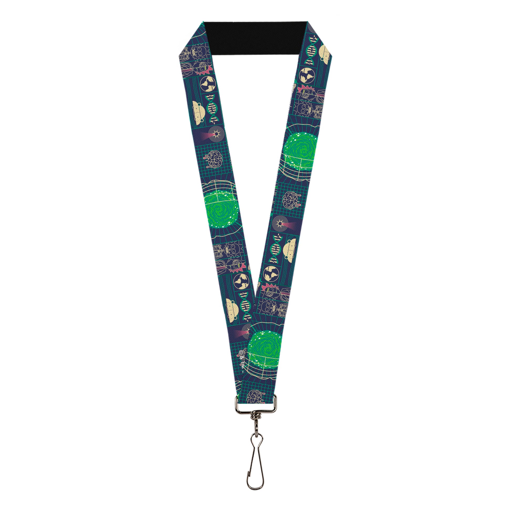 Lanyard - 1.0" - Rick and Morty Dimensional Portal Icons Collage Navy/Greens Lanyards Rick and Morty