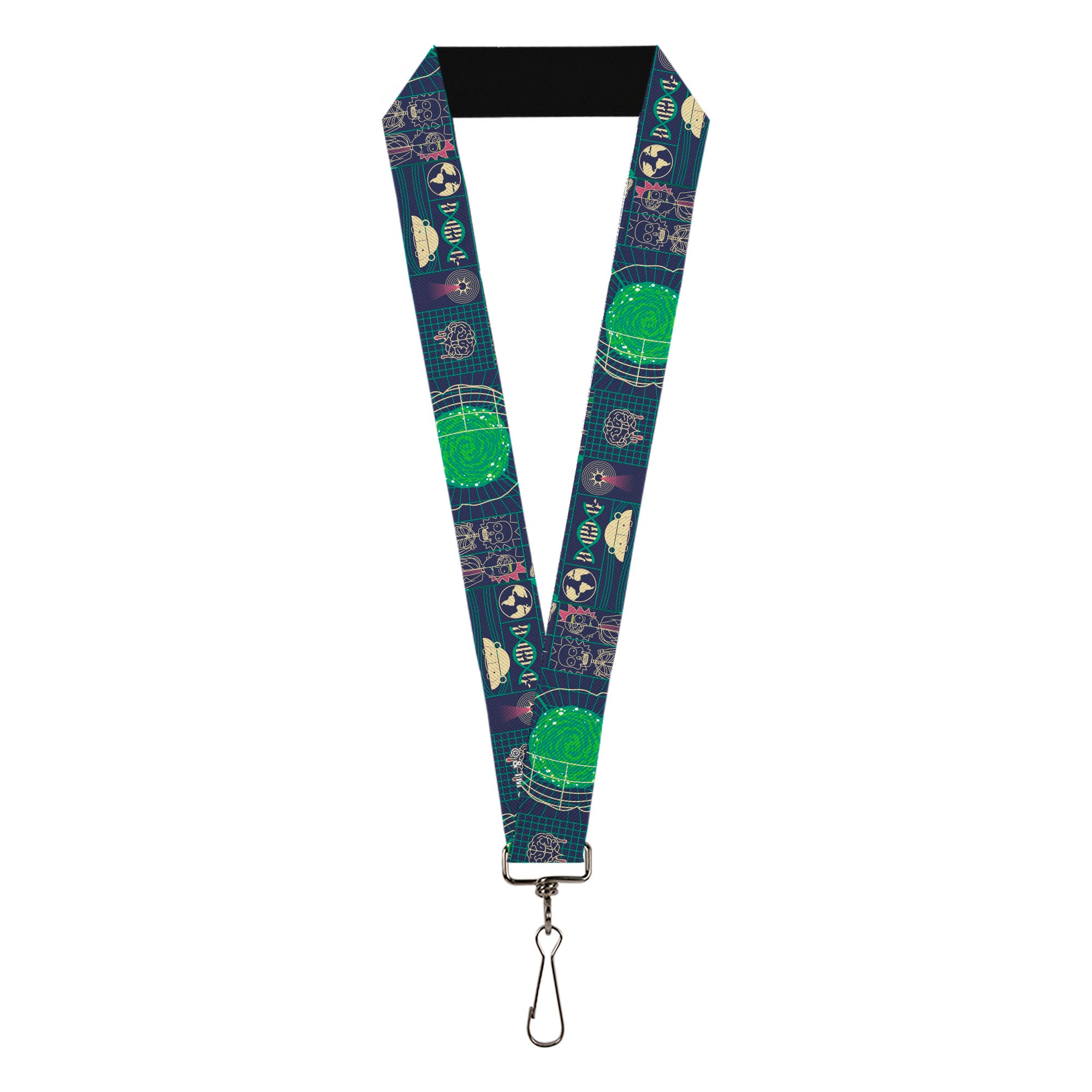 Lanyard - 1.0" - Rick and Morty Dimensional Portal Icons Collage Navy/Greens Lanyards Rick and Morty
