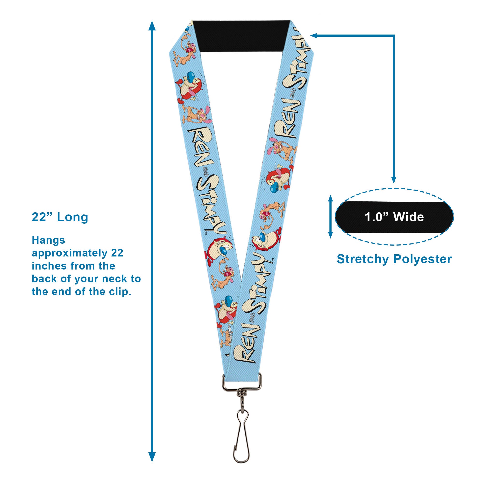 Lanyard - 1.0" - REN AND STIMPY Title Logo and Poses Baby Blue Lanyards Ren and Stimpy