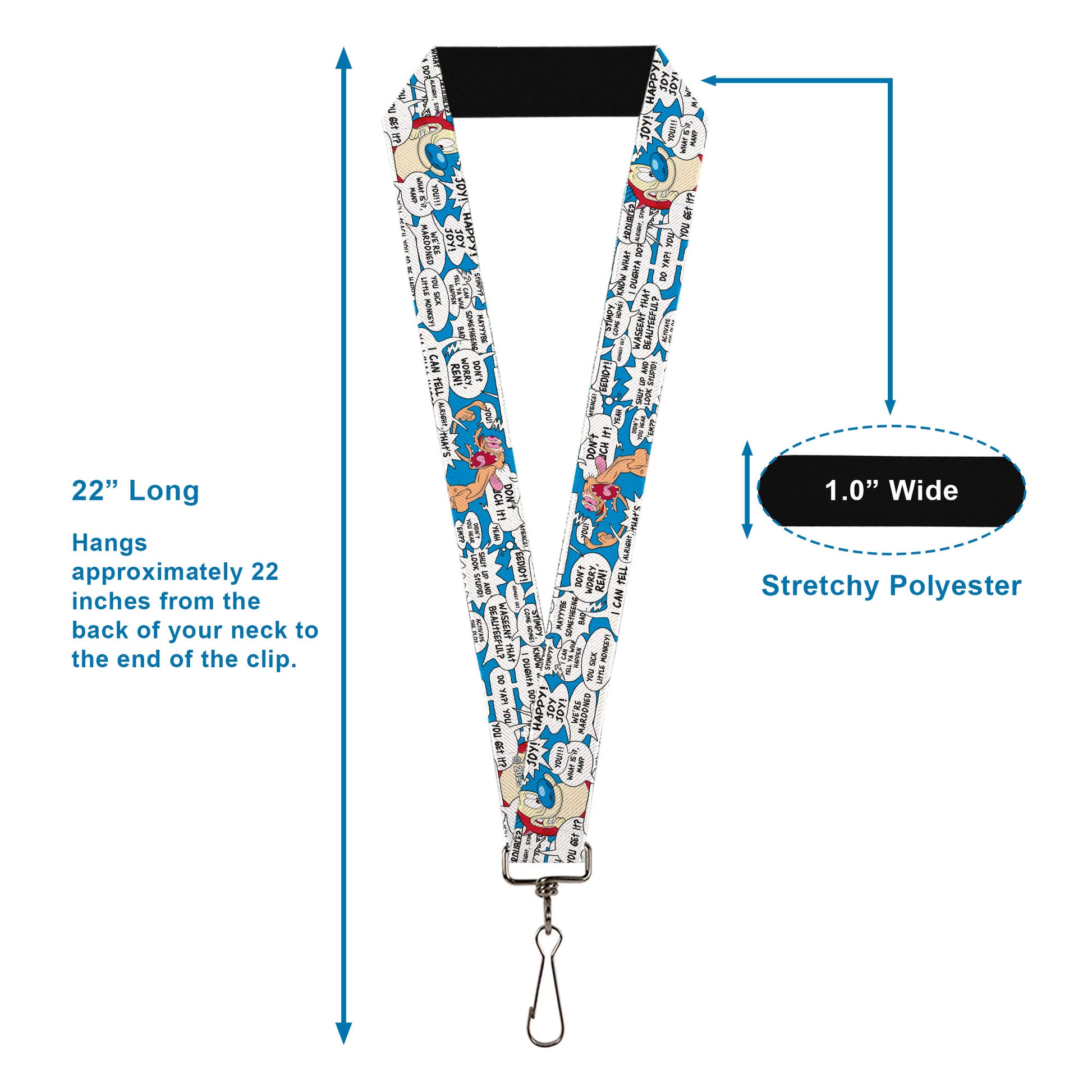 Lanyard - 1.0" - Ren and Stimpy Pose and Quote Bubbles Stacked Blue Lanyards Ren and Stimpy