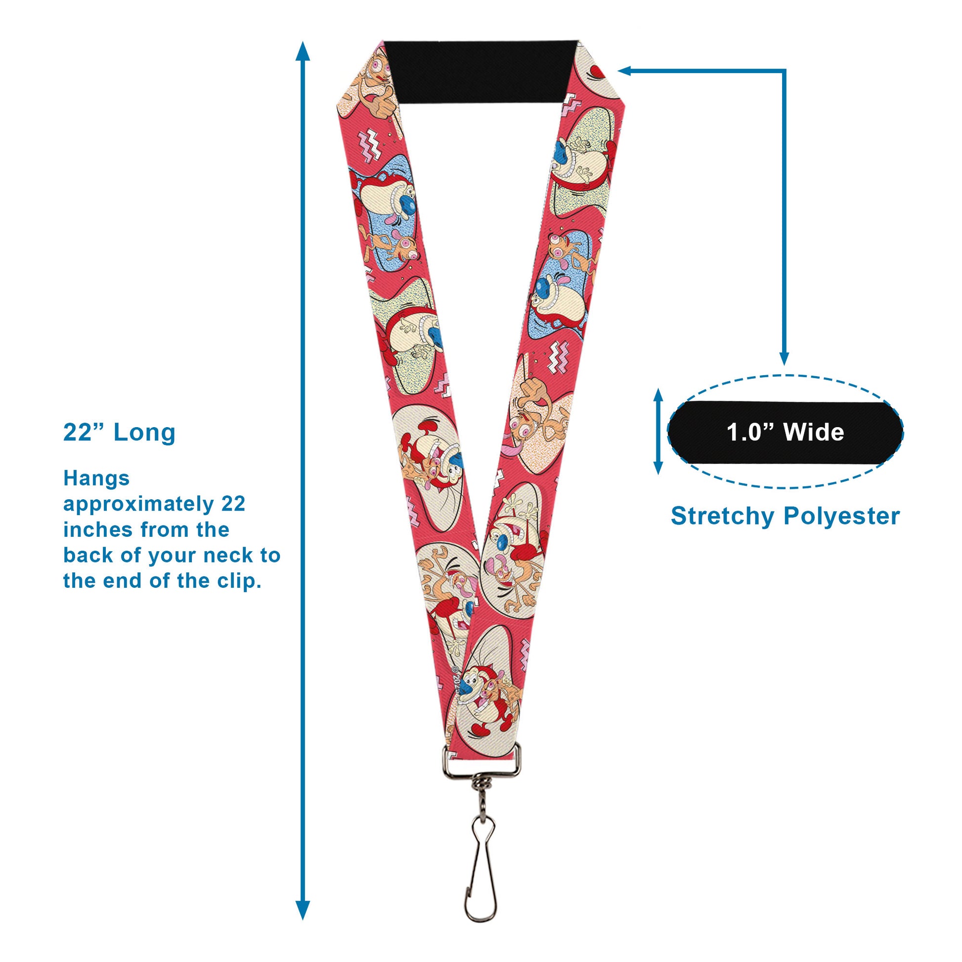 Lanyard - 1.0" - Ren and Stimpy Single and Group Poses Pink Lanyards Ren and Stimpy