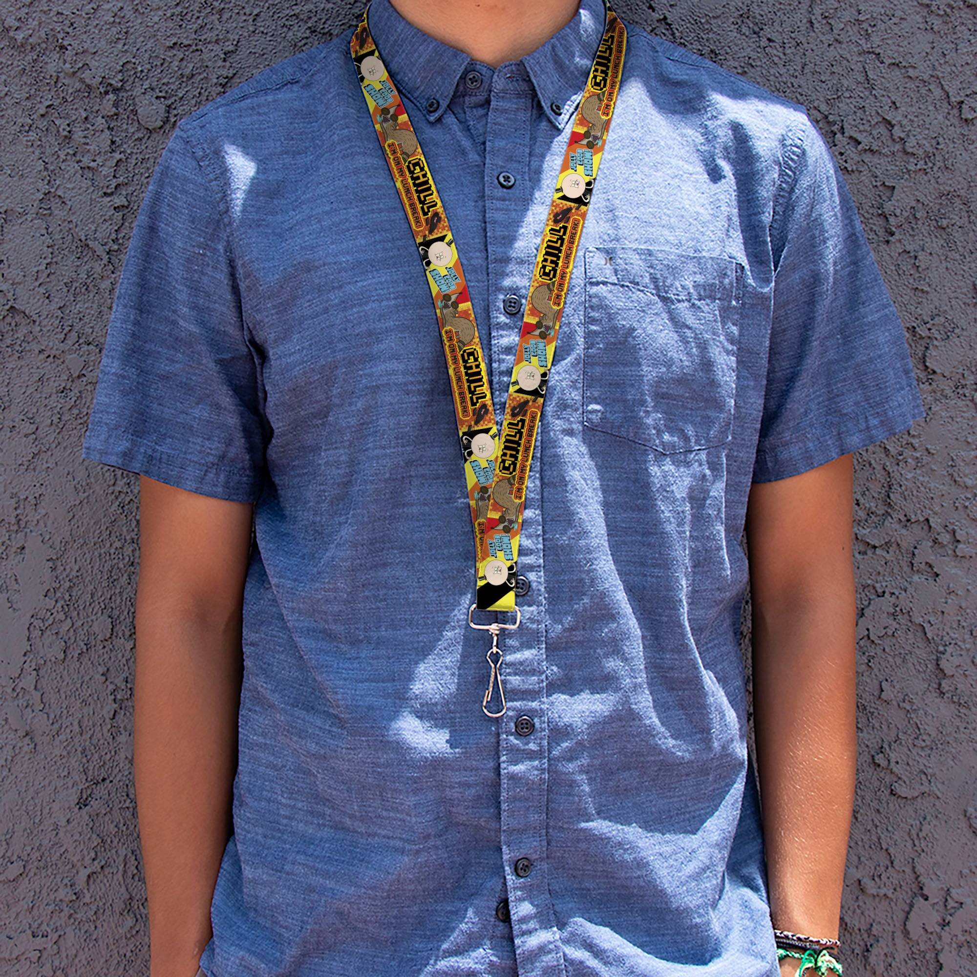 Lanyard - 1.0" - Regular Show CHILL I'M ON MY LUNCH BREAK Character Collage Yellow Lanyards Regular Show